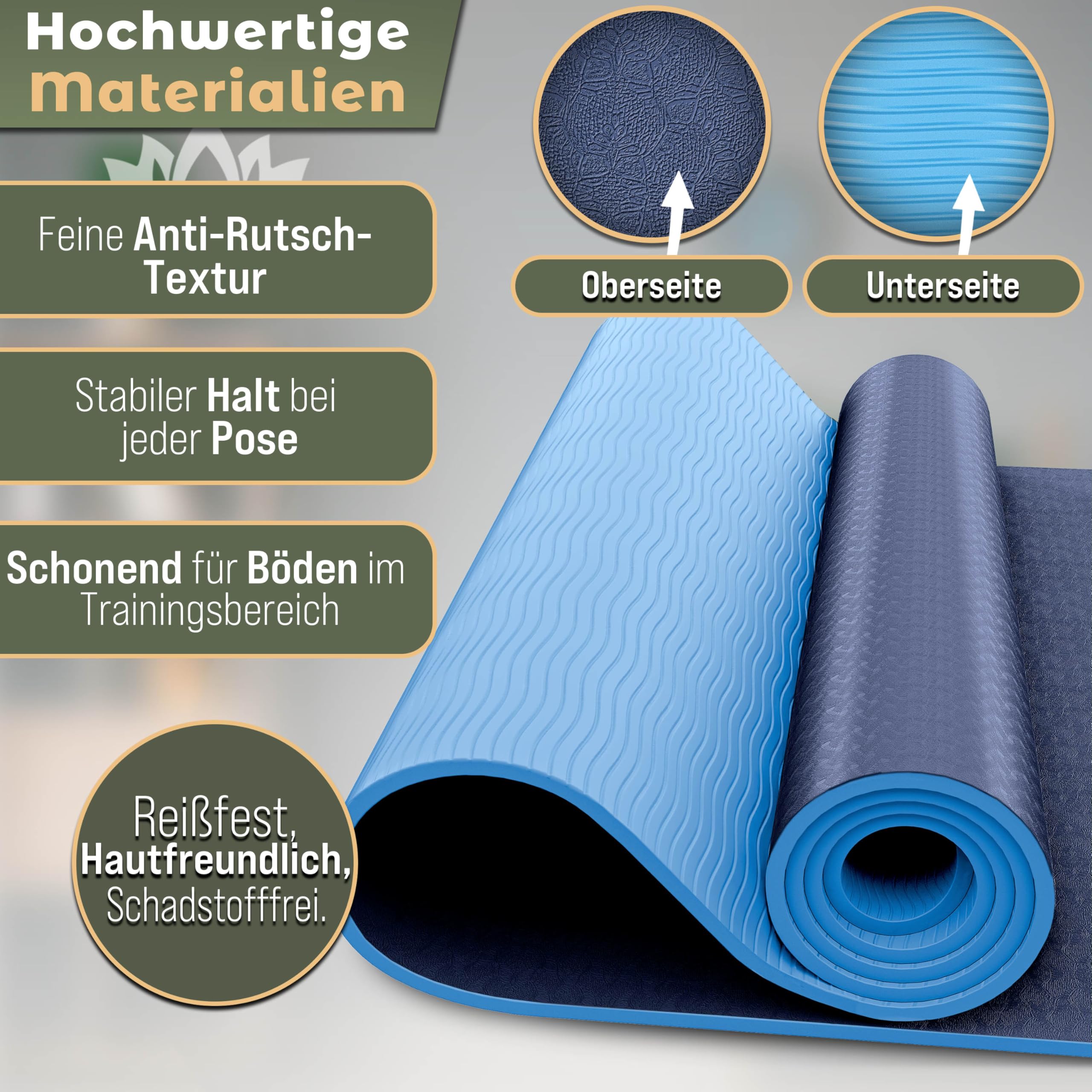 RE:SPORT Yogamatte Phthalatfrei | Gymnastikmatte rutschfest | Fitnessmatte schadstofffrei | Trainingsmatte mit Tragegurt Phthalatfrei 183 x 61 x 0,6 cm