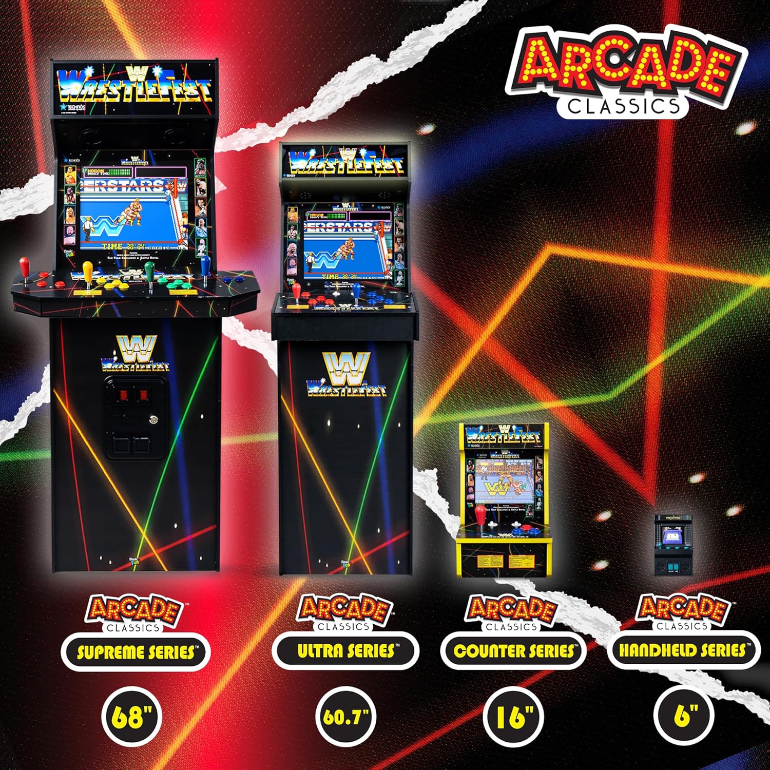 Arcade Classics Pac Man Jr Series Free Standing Machine, 3 Games, 8" Liquid Crystal Screen - Arcade Game for Basements, Garages, or Game Rooms