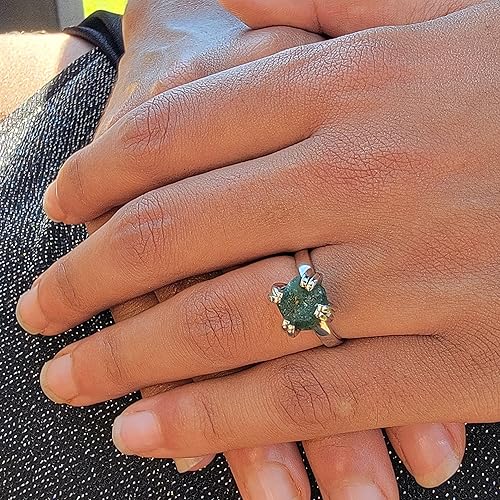 Miniatura 125 de Natural raw black tourmaline adjustable finger ring with white gold over 925 sterling silver, perfect October birthstone gift for her, Uniquelan