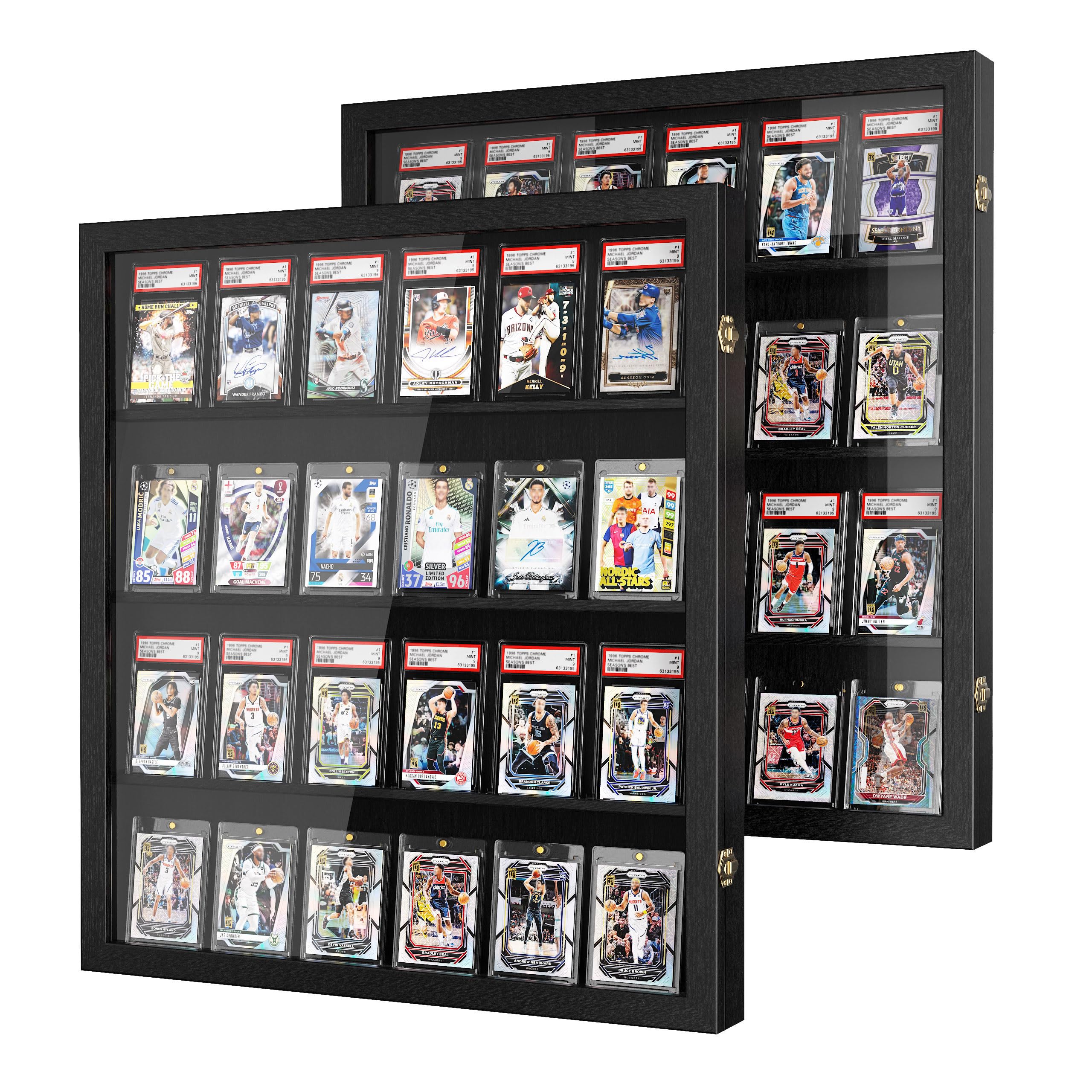 Emfogoo 2 Pack Large Card Display Case, Trading Card Display Frame Wall Mount, 48 Graded Sports Display Frame with UV Protection Clear View Lockable for Football Basketball Comic Trading Cards