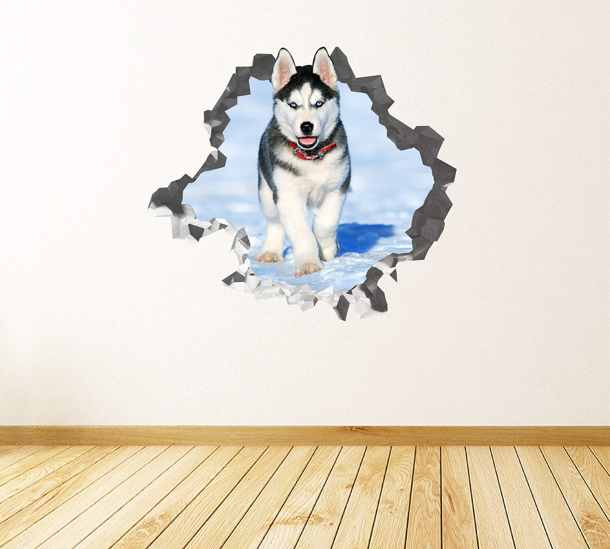 Husky Adorable Pegatina - Calcomania Animales - Decoración de Cuartos Niños - Sticker de Cachorro - Decoración Infantil - JS371 (Grande: 102 cm x 91 cm)