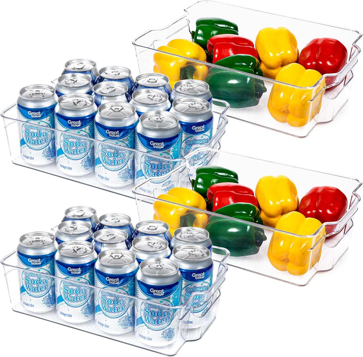 HOOJO Refrigerator Organizer Bins 4pcs Clear Plastic Bins