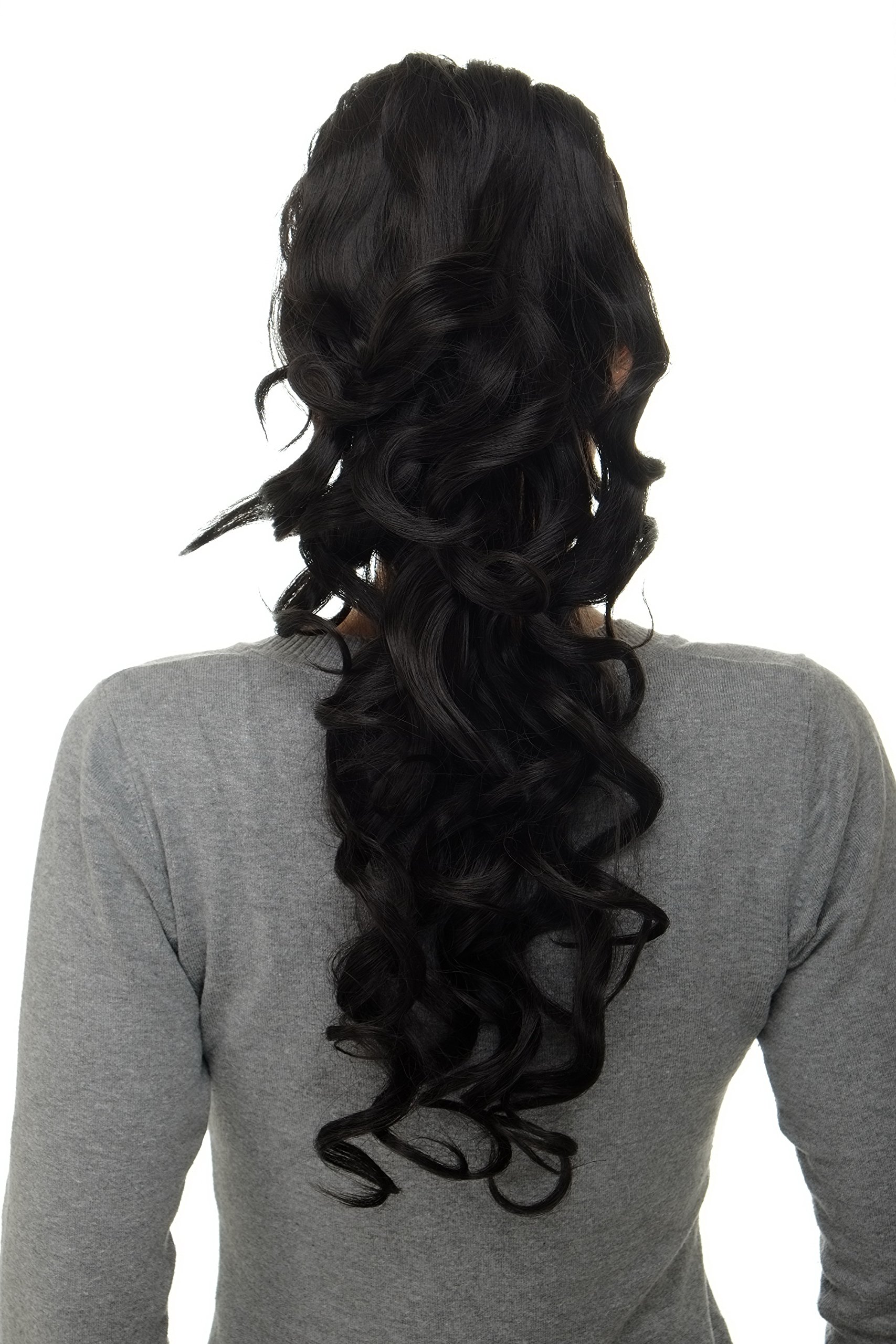 WIG ME UP WK08-3 Hairpiece ponytail with micro clamp, combs and elastic draw string curly curls voluminous very long dark brown 23inch