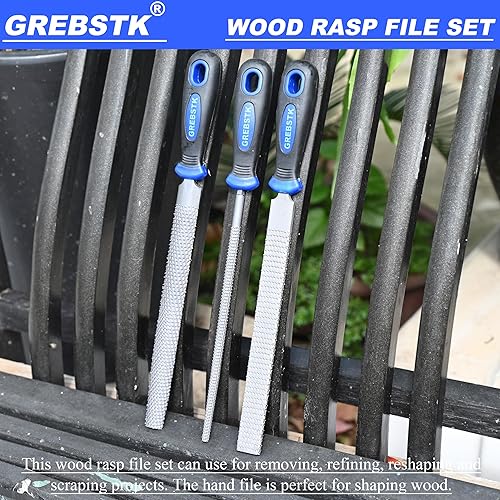 Miniatura 8 de GREBSTK Juego de limas de madera de 12 pulgadas con agarre de goma, raspador de corte de madera, juego de 3 piezas, redondo, medio redondo, raspa
