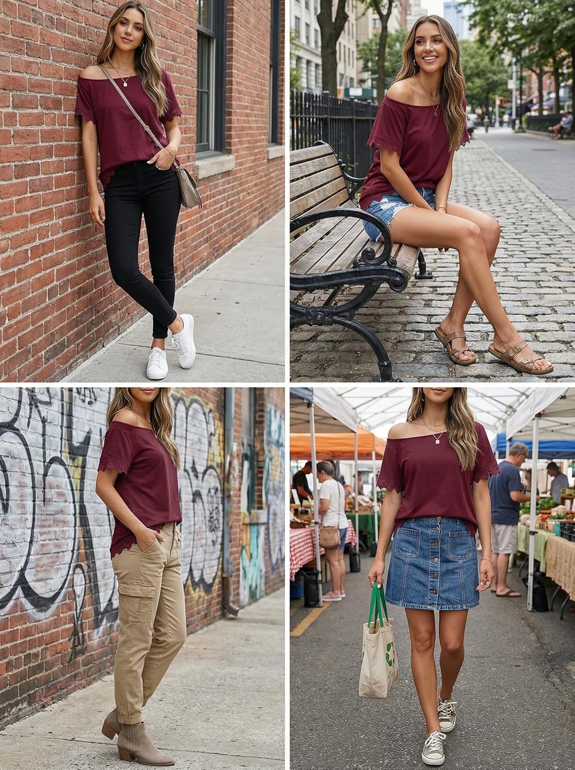 Dokotoo Womens Summer Tops 2026 Oversized Short Sleeve Shirts Casual Loose Lace Patchwork Tshirt Fashion Outfits - Image 7