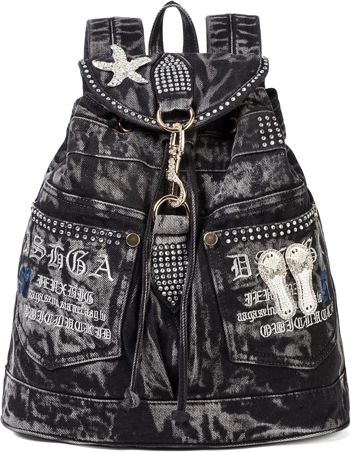 Fashion Denim Backpack for Women Jean Bags With Rhinestones Decorations Casual Daypacks Purse (Girl Blue)