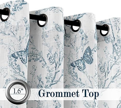 Miniatura 5 de Jubilantex - Cortinas semitransparentes con hojas de mariposa, cortinas de 95 pulgadas de largo para dormitorio de niños, estampado azul sobre