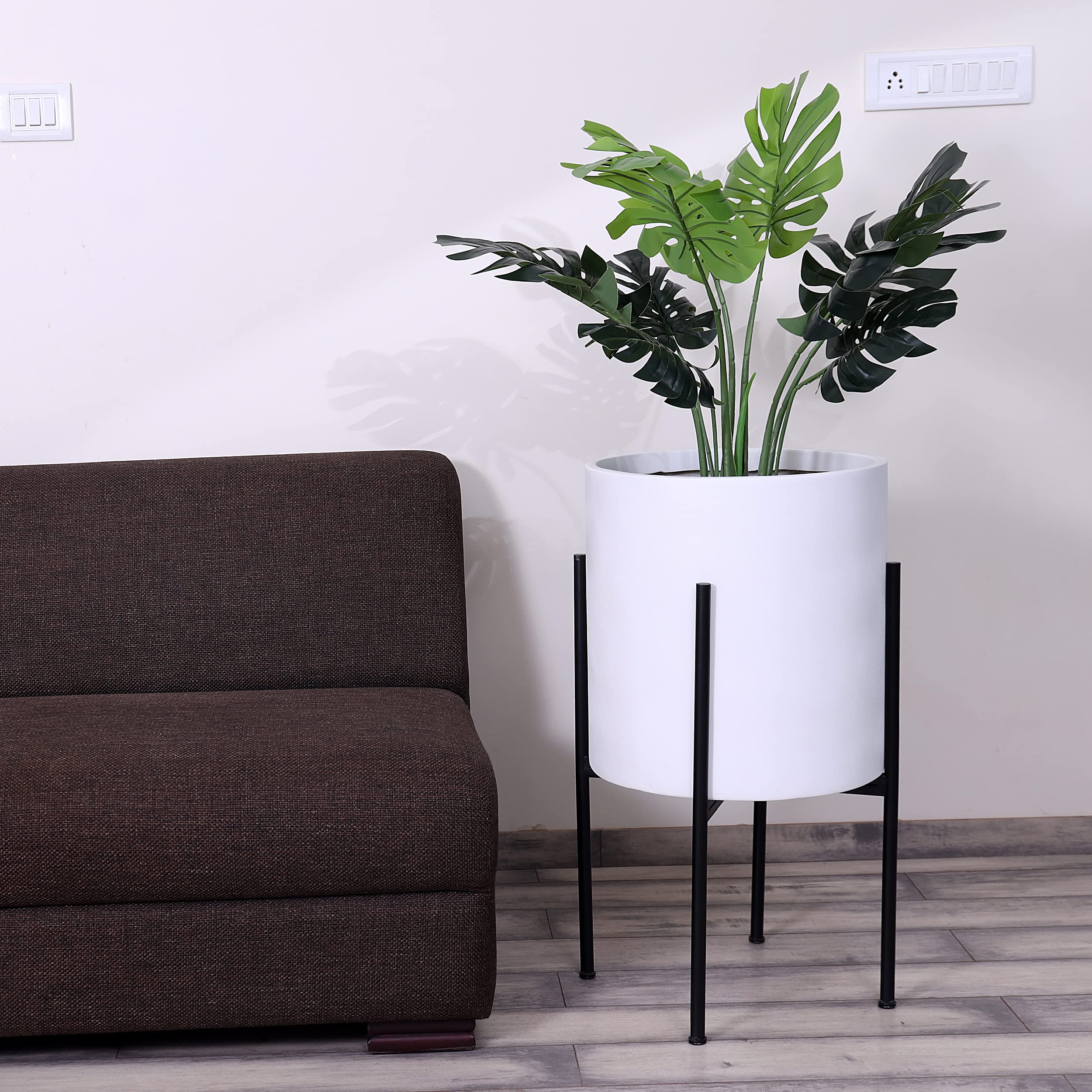 Fiberglass Large Cyclindrical Shape Decorative Planter for Indoor Outdoor Plants - Gardening Plant Pot for Balcony, Patio, Lawn, White, 16 x 28 Inch