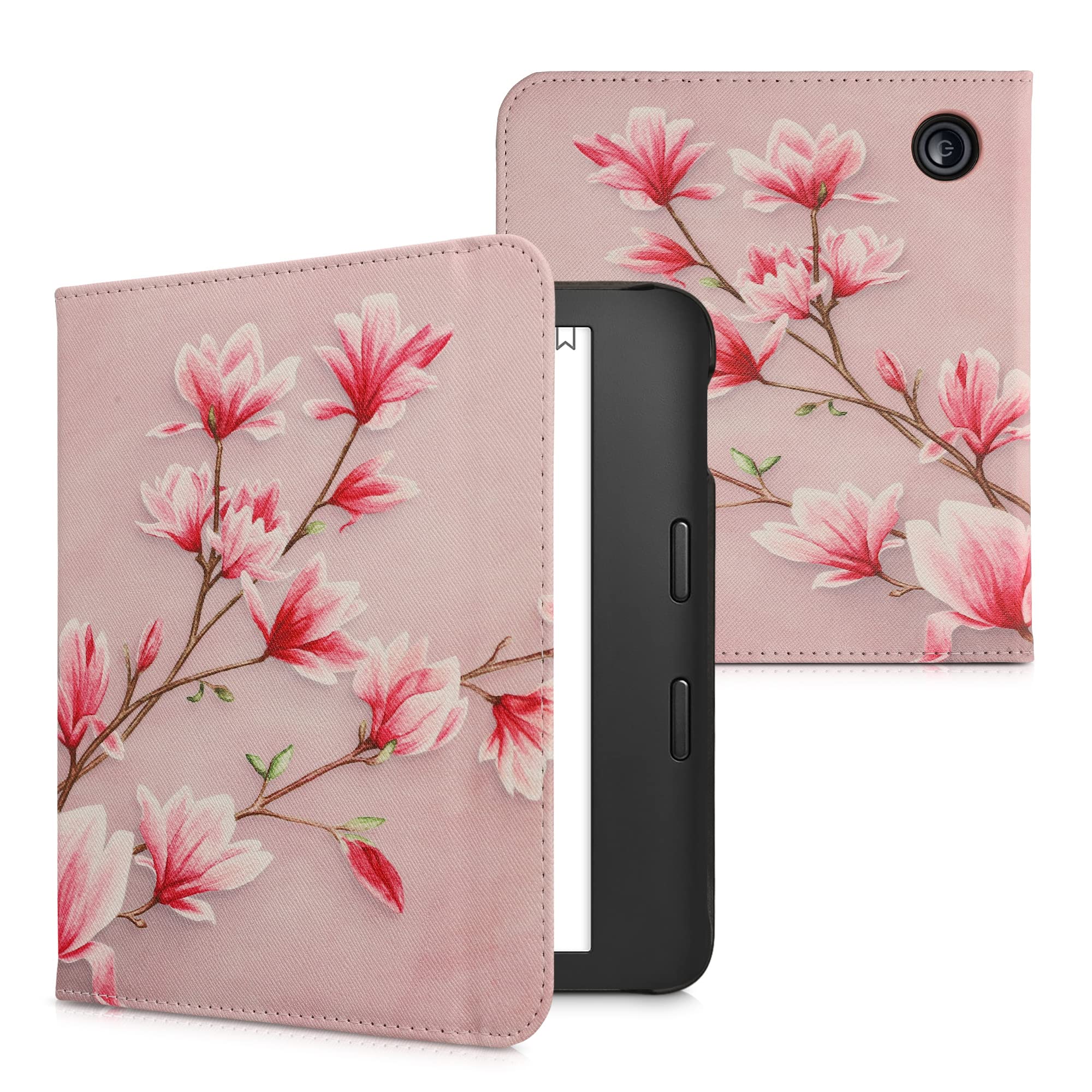 Kwmobile Étui Compatible Kobo Libra 2 - Coque Rabat Magnétique Similicuir Avec Sangle - Rose Clair Blanc Rose Ancien