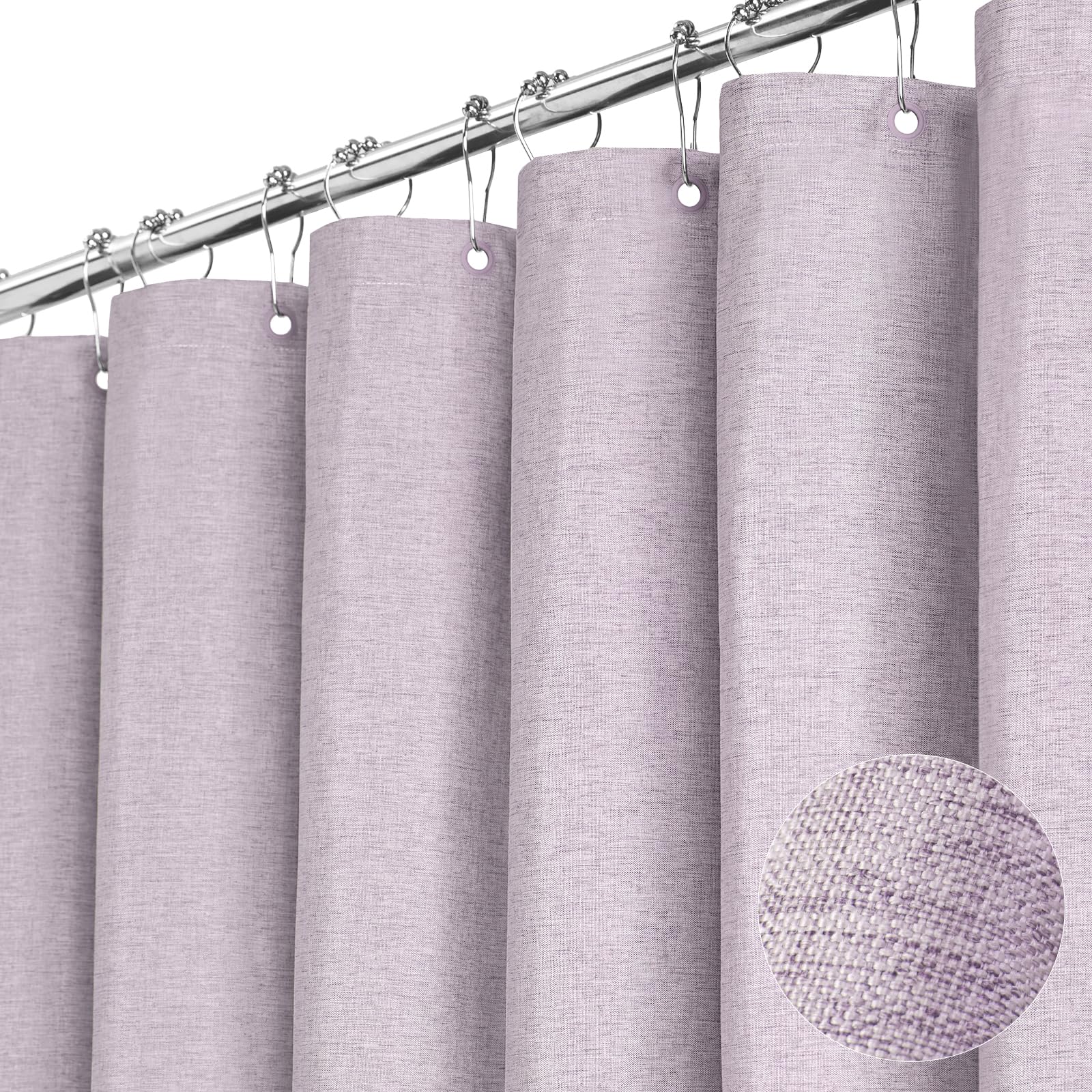 BTTN Lavender Shower Curtain - Linen Textured Heavy Duty Waterproof Cloth Shower Curtain Set with 12 Plastic Hooks, Hotel Spa Luxury Simple Decorative Thick Fabric Shower Curtains for Bathroom - 72x72