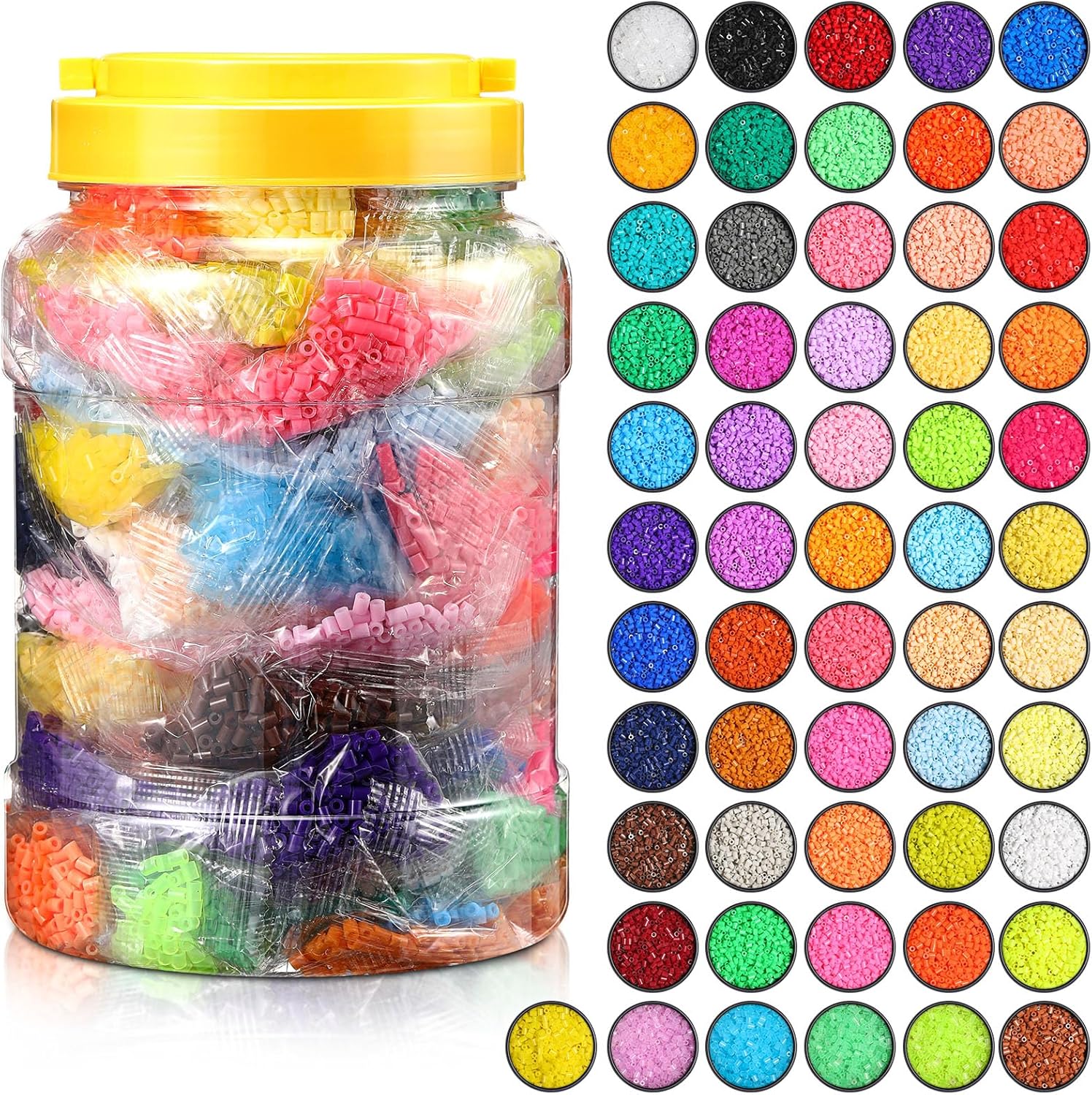 Libima 28000 Pcs 2.6 mm Mini Fuse Beads Bulk for Kids Crafts, 56 Colors Iron Beads with Plastic Jar, Assorted Rainbow Melty Beads Multicolored Fuse Beads for Birthday Gift Bracelet Making Accessories