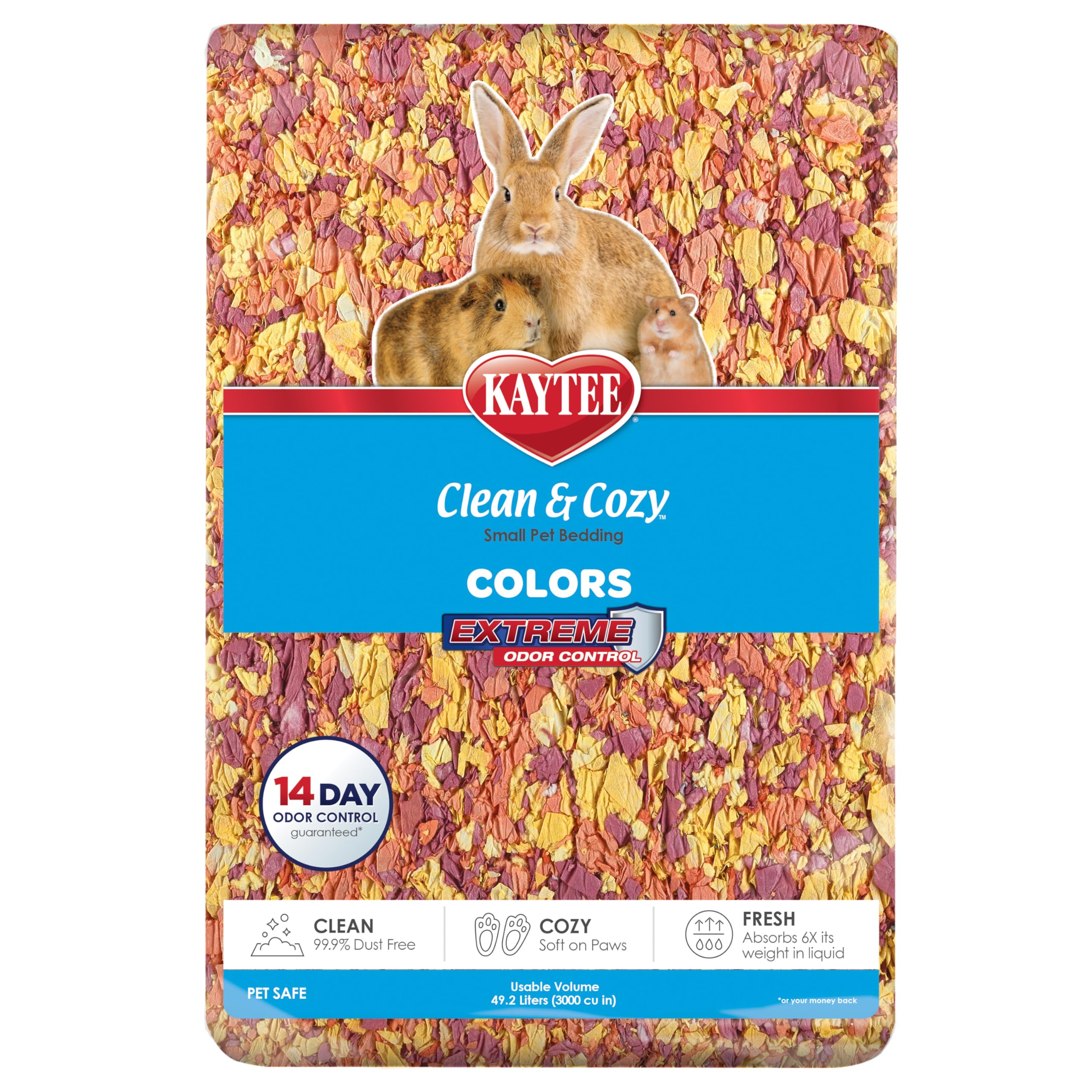 Kaytee Clean & Cozy Colors, Small Animal Bedding with Extreme Odor Control, Sunset 49.2 Liters