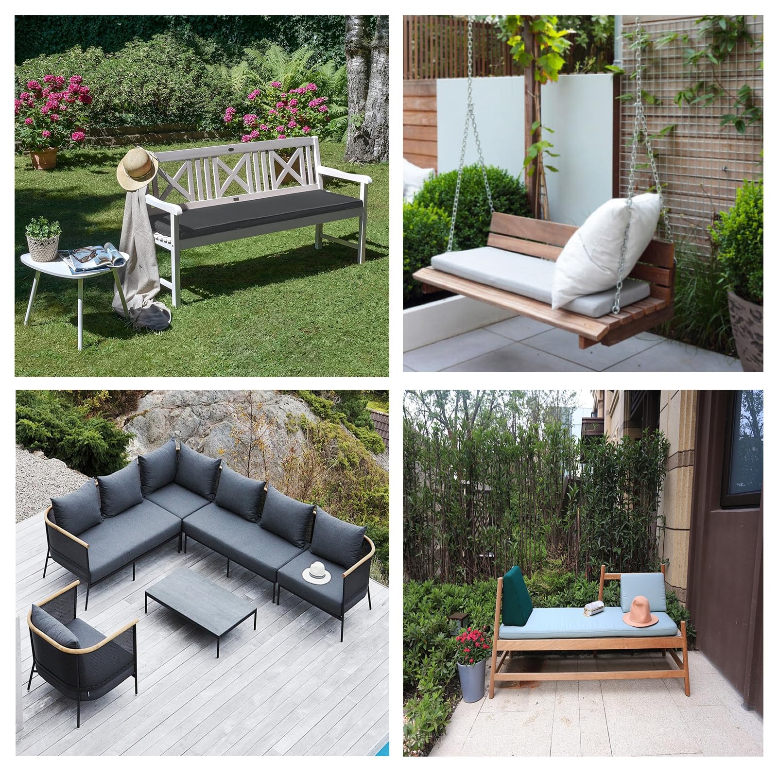 Bankauflage Outdoor 90x45 Wasserfest,5cm Dicke Sitzkissen Bank mit Abnehmbarem Bezug,Rutschfest Sitzauflage Bank,Sitzpolster Bankauflagen,Bankkissen Stuhlkissen für Gartenbank,Schaukel,Esszimmer,Grau