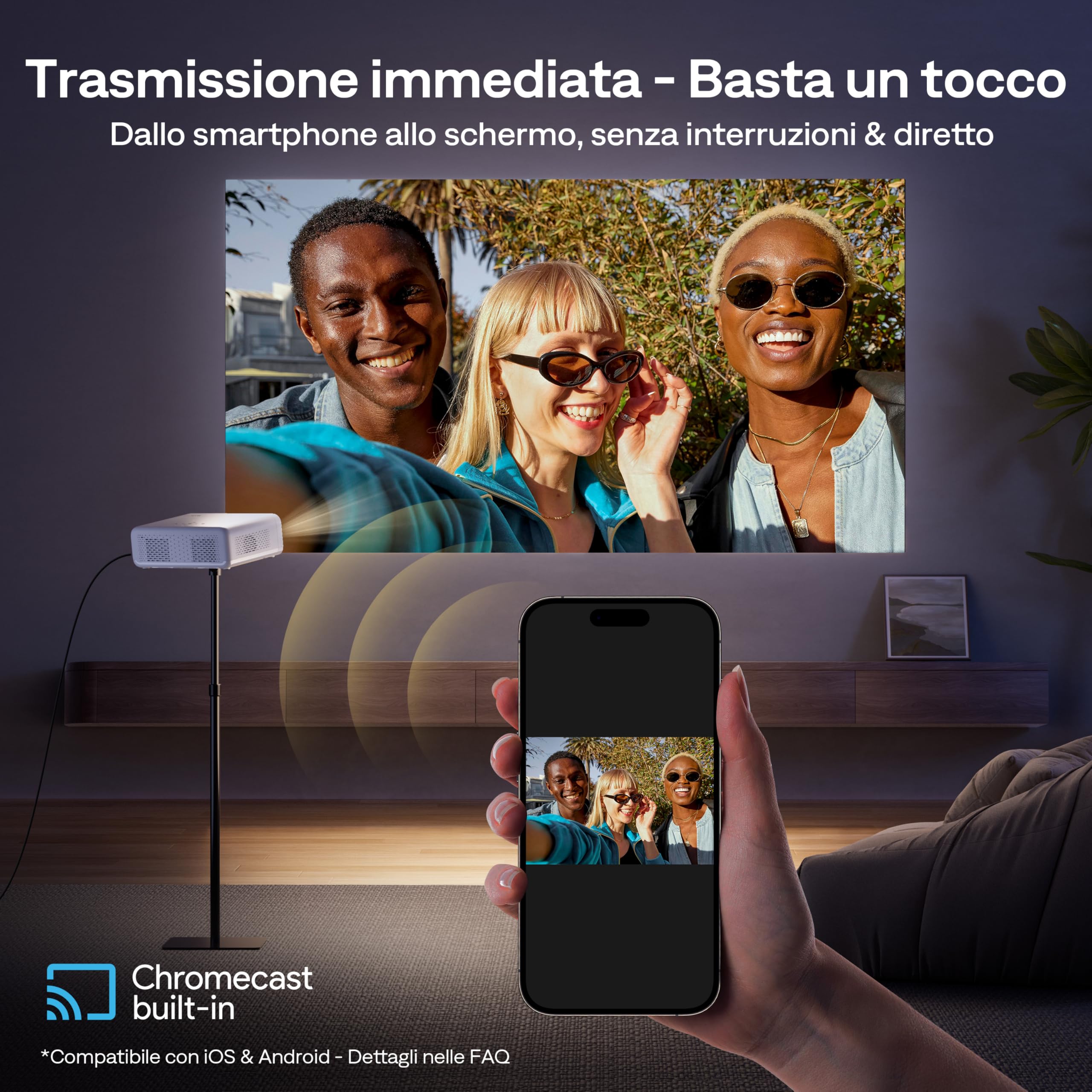 Aurzen Eazze D1G con Google TV proiettore 4k smart tv nativo videoproiettore da esterno Full HD 1080P con DoIby Audio, messa a fuoco automatica e Keystone mini wifi bluetooth video proiettore