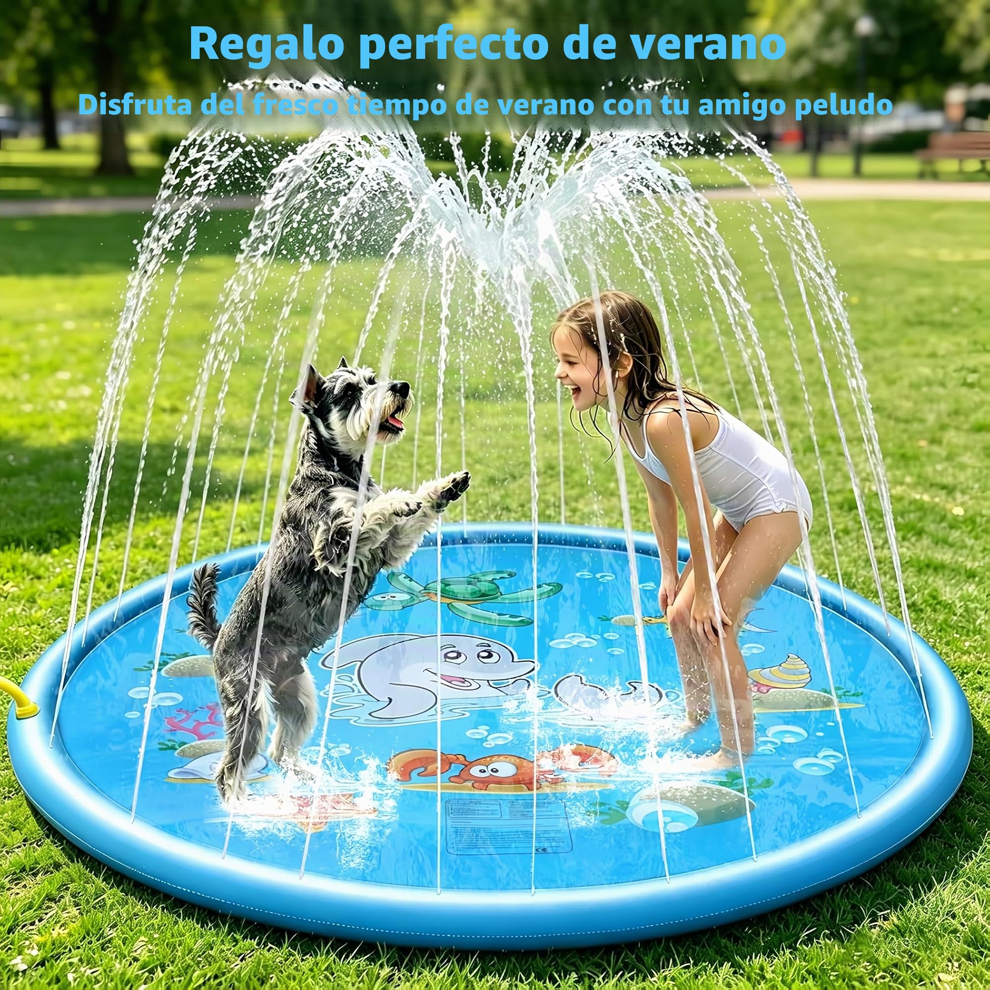Alfombra Rociadora de Agua para Exterior 170 cm - Juguete Infantil de Verano para Niños 2 3+ Años con Conexión a Manguera, Parque Acuático Infantil, Piscina Refrescante Jardín