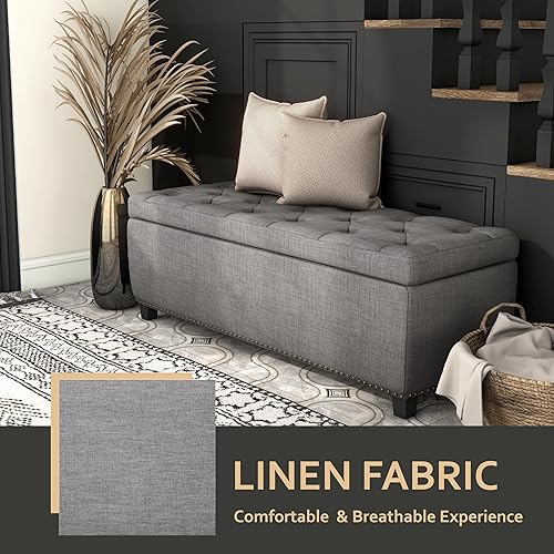 Miniatura 8 de 247 Shop at Home Sacallant - Banco de almacenamiento en el extremo de la cama, reposapiés otomano largo elevador, reposapiés tapizado de lino con