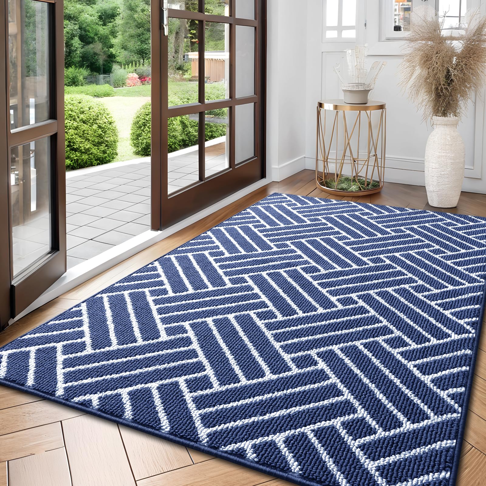 OLANLY Indoor Door Mat 59x35, Low-Profile Dirt Resistant Doormat, Navy