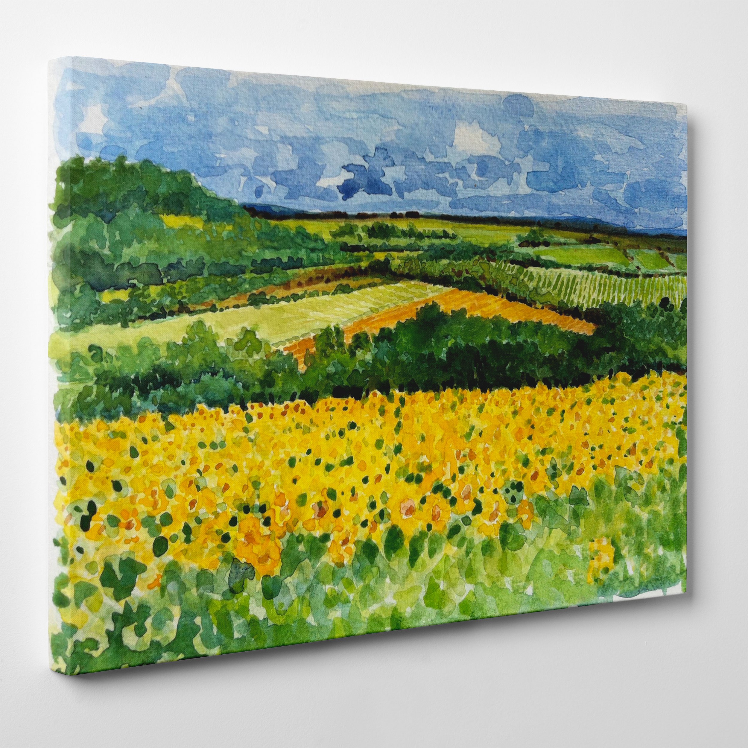 Cuadro sobre lienzo – Listo para colgar – Acuarela Toscana – Paisaje pintado