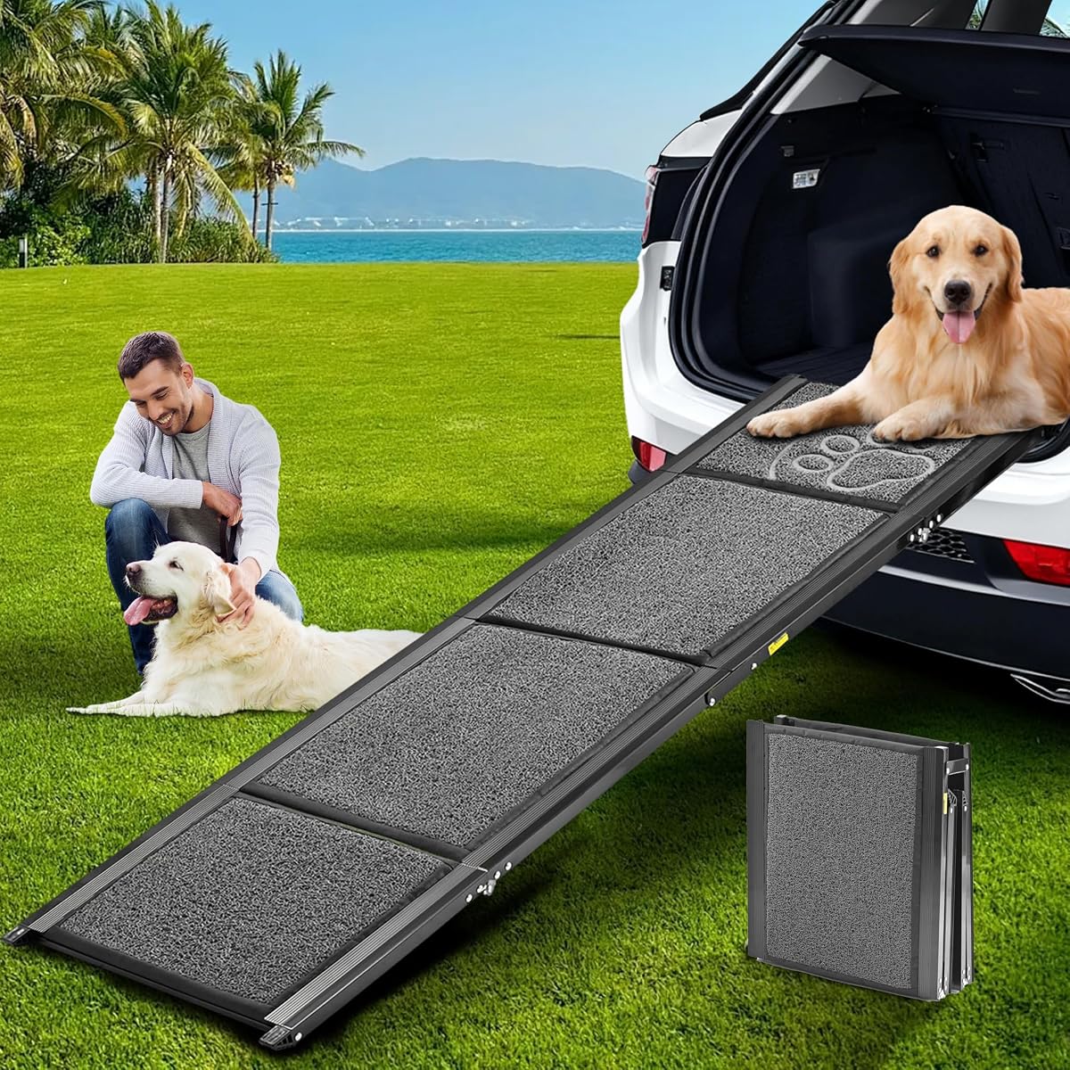 Dog Ramp for Large Dogs, 71'' Extra Long for High SUV Car & Truck | 71" x 17.3" Wide, Non-slip Surface, Supports 250 lbs, Foldable Outdoor Pet Ramp