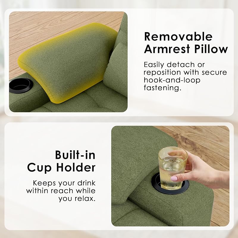 58'' Convertible Sofa Bed with USB Charger and Cup Holders, Teddy Fabric Loveseat Pull Out Couch with Adjustable Backrest and Side Pocket for Small Space (Green) image 6