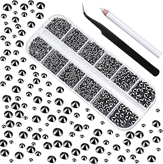 2400 Pcs Nail Gems black Rhinestones Flatback Rhinestones Diamonds Round Crystal nail jewels 6 Sizes (1.9-4.5 mm) Wax Pencil Tweezers for Nail Art Makeup Shoes Bags Crafts DIY (Black) HUETFAT