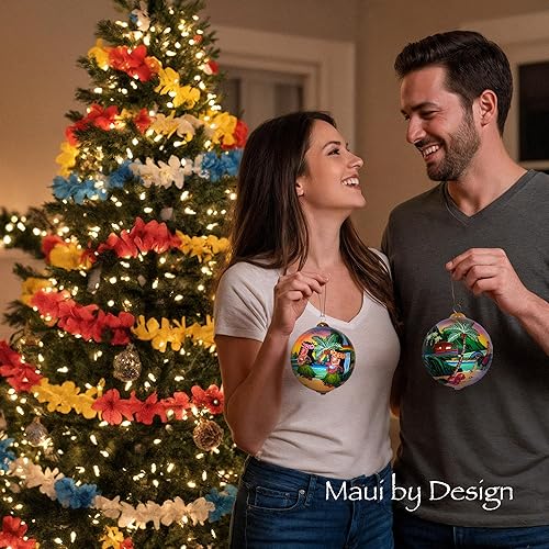 Miniatura 104 de Hawaiian Beach Life - Adorno hawaiano coleccionable de cristal pintado a mano con caja de regalo NB/H Beach Life,Corales y tortugas marinas,Puesta