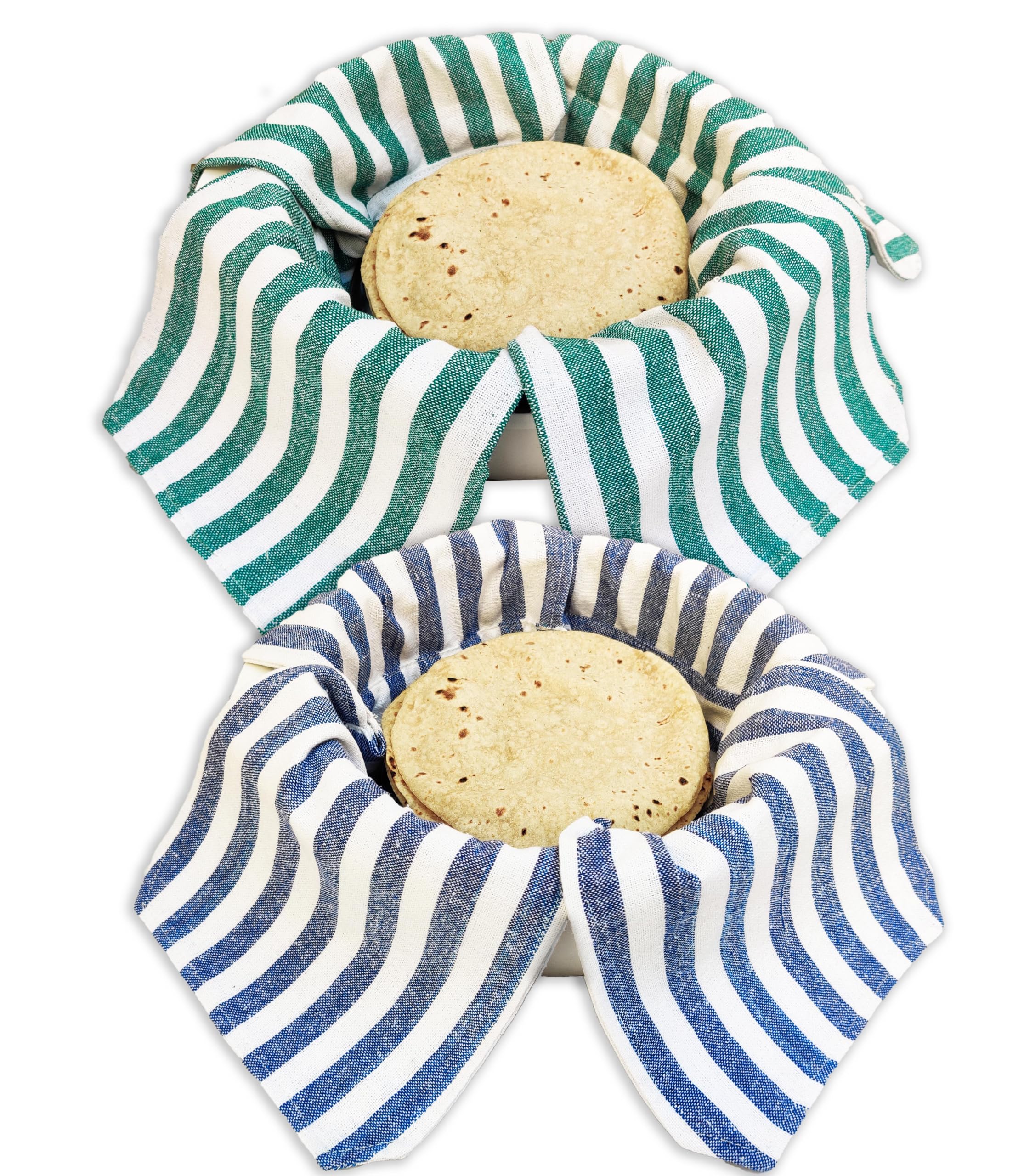 Clarkia Set of 2 Cotton Double Layer Roti Clothes Wrap with Flaps Muslin Cloth for chapati for hot case Kitchen Chapati Cloth wrap roti Cloth (2, Green & Blue)