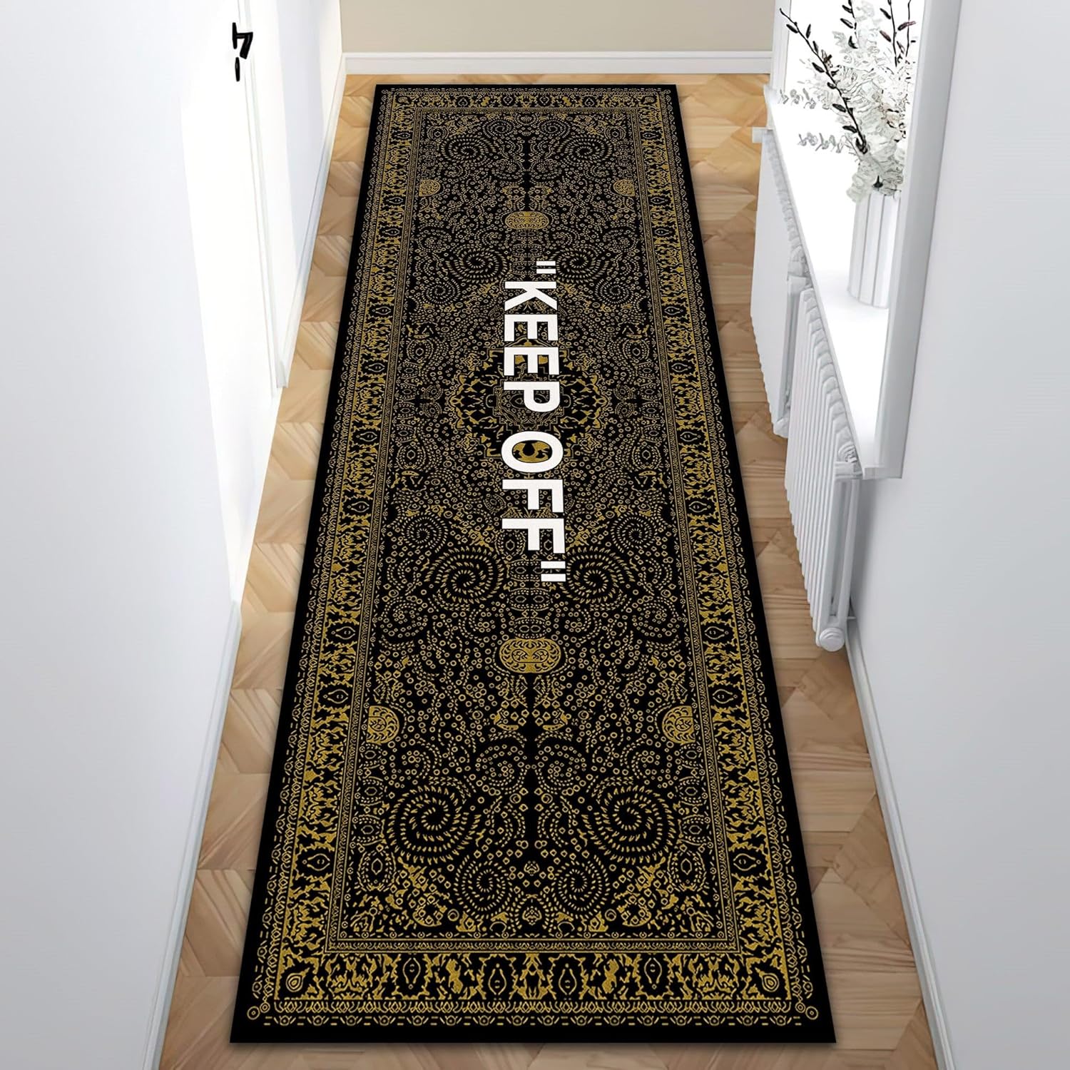 Keep Off Runner Rug for Kitchen Hallway Black Gold Sneaker Carpet Entryway Modern Hypebeast Decor Aesthetic Cool Rugs 3.3x18 ft