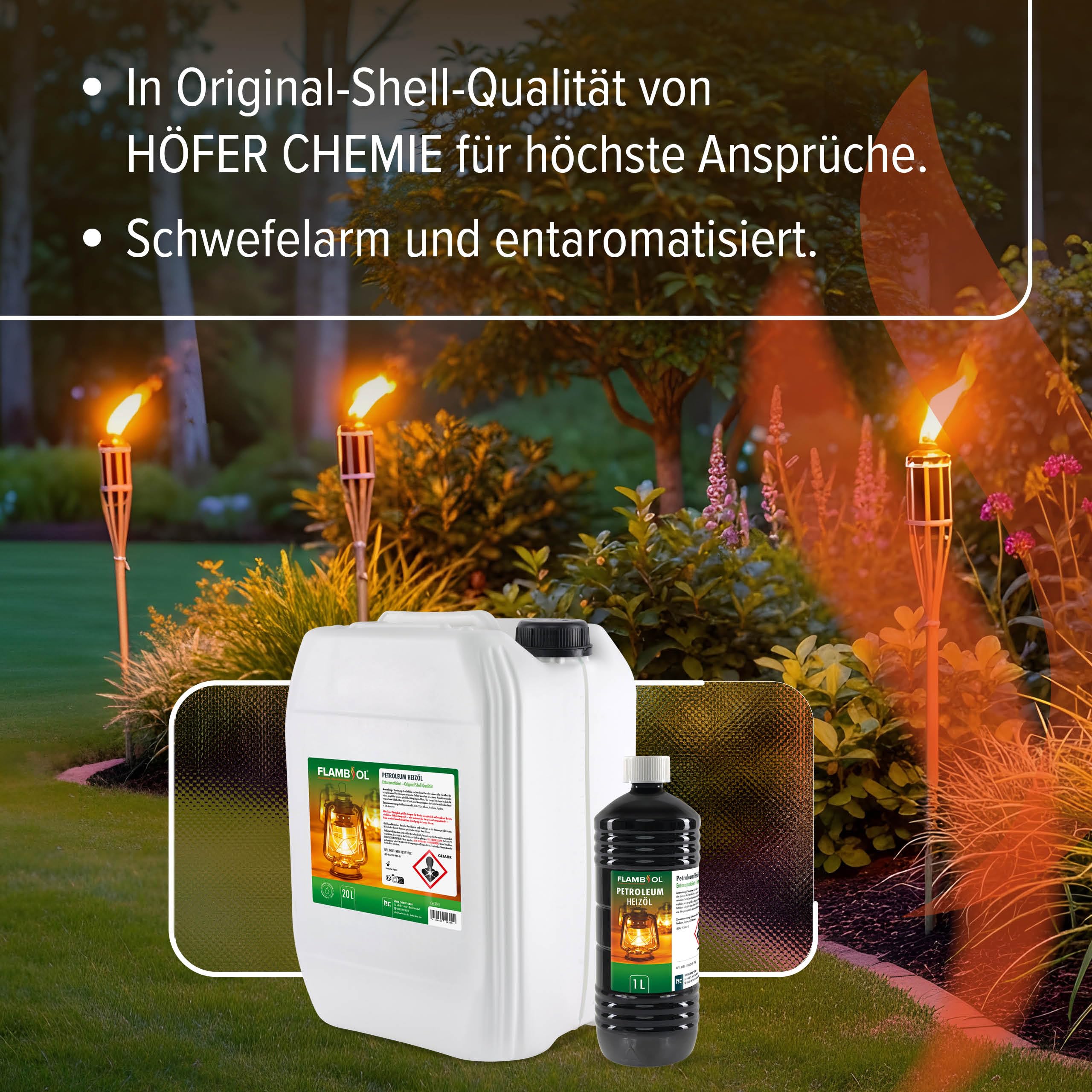 Höfer Chemie FLAMBIOL Gereinigtes Petroleum 1 x 20L Heizöl - Entaromatisierte Qualität - Für Campingheizung, Petroleumlampe & Grillanzünder - Rußfreie Verbrennung