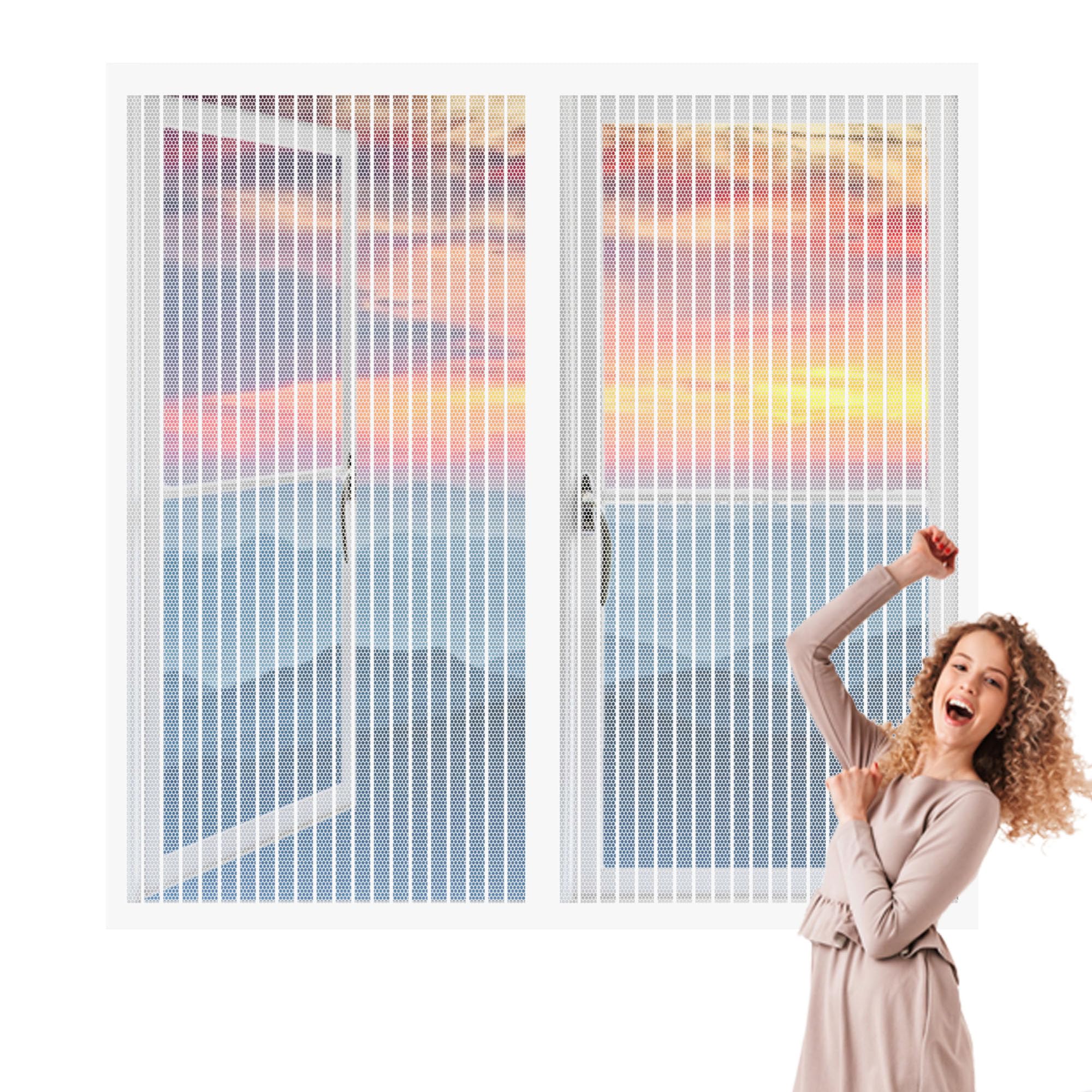Adjustable DIY Magnetic Fly Screen Window 87 x 97 cm Transparent Window Screen with Tape and Closing Magnets Without Drilling for, White