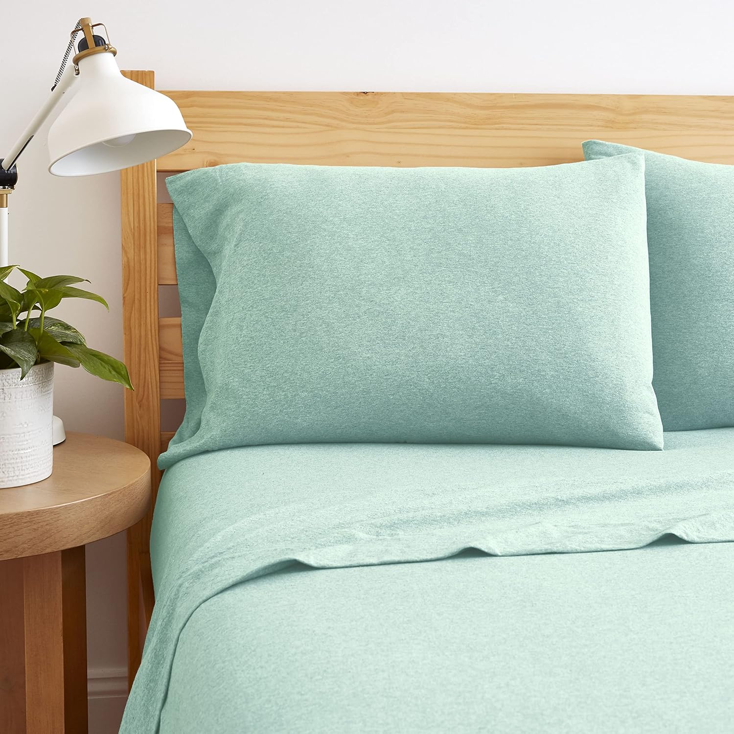 BED INC Road Trip America Jersey Sheets King Set - Cotton (4 Pieces) Deep Pockets T-Shirt Soft Knit Stretchy Jersey Sheets - 1 Flat 1 Fitted 2 Pillowcases (Classic Mint, King) - Image 2