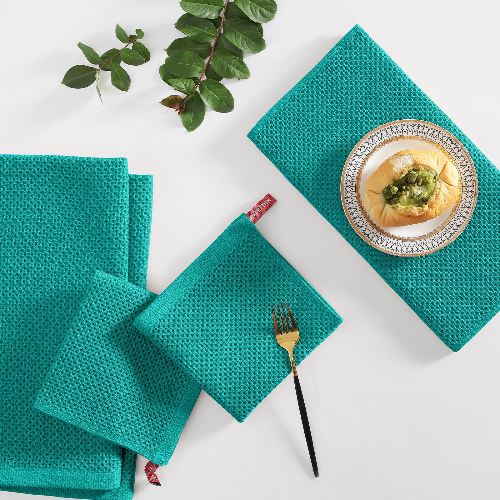 Homaxy Lot de 10 torchons de cuisine et torchons de cuisine 100 % coton, bleu sarcelle