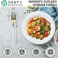 Vista 99 de Party Bargains Disposable Plastic Black Gold Cutlery Set, Infinity Modern Design Utensils, 40 Pack: 16 Forks, 8 Knives, 16 Spoons