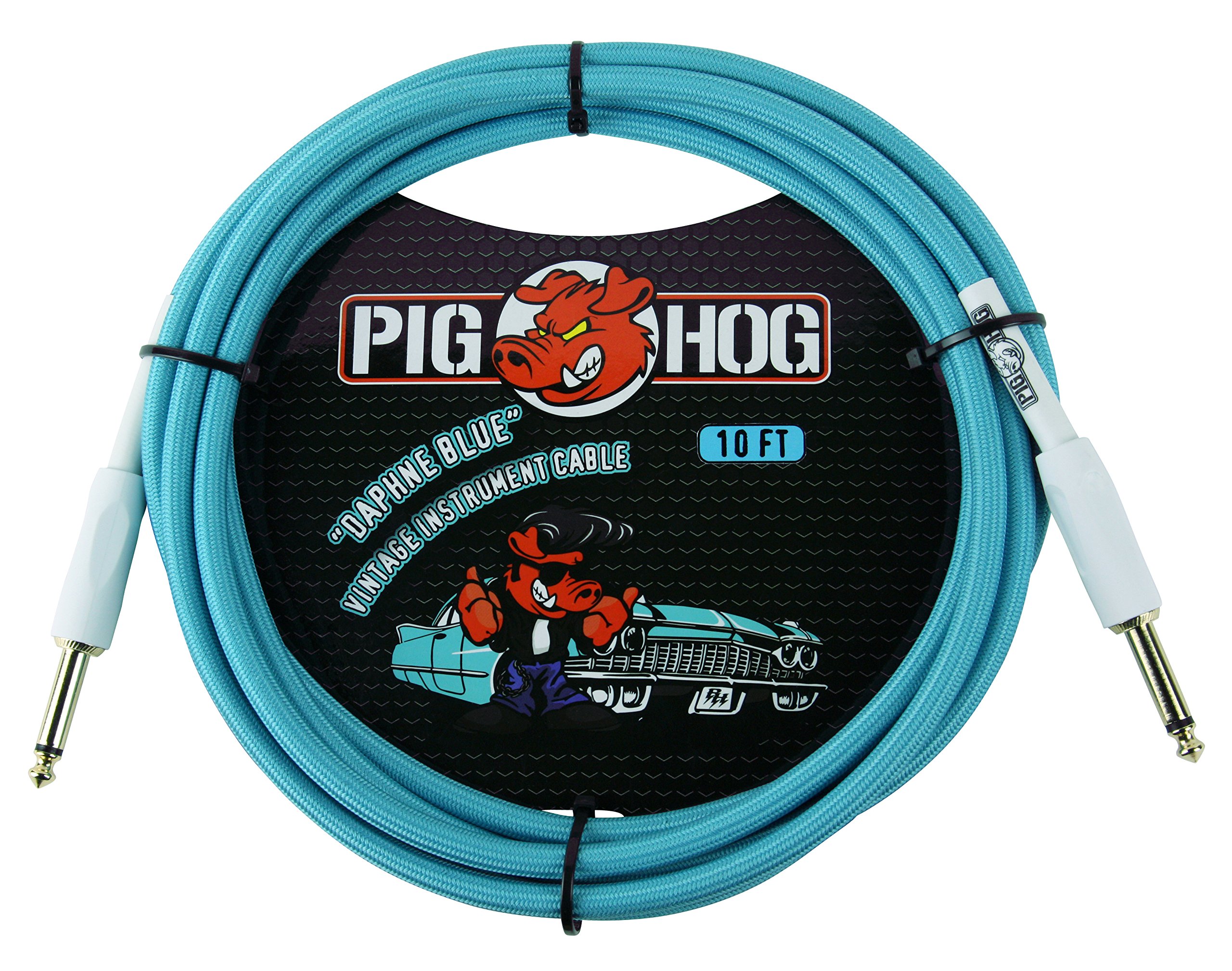 Pig HogPCH10DB 1/4" to 1/4" Daphne Blue Instrument Cable, 10 feet