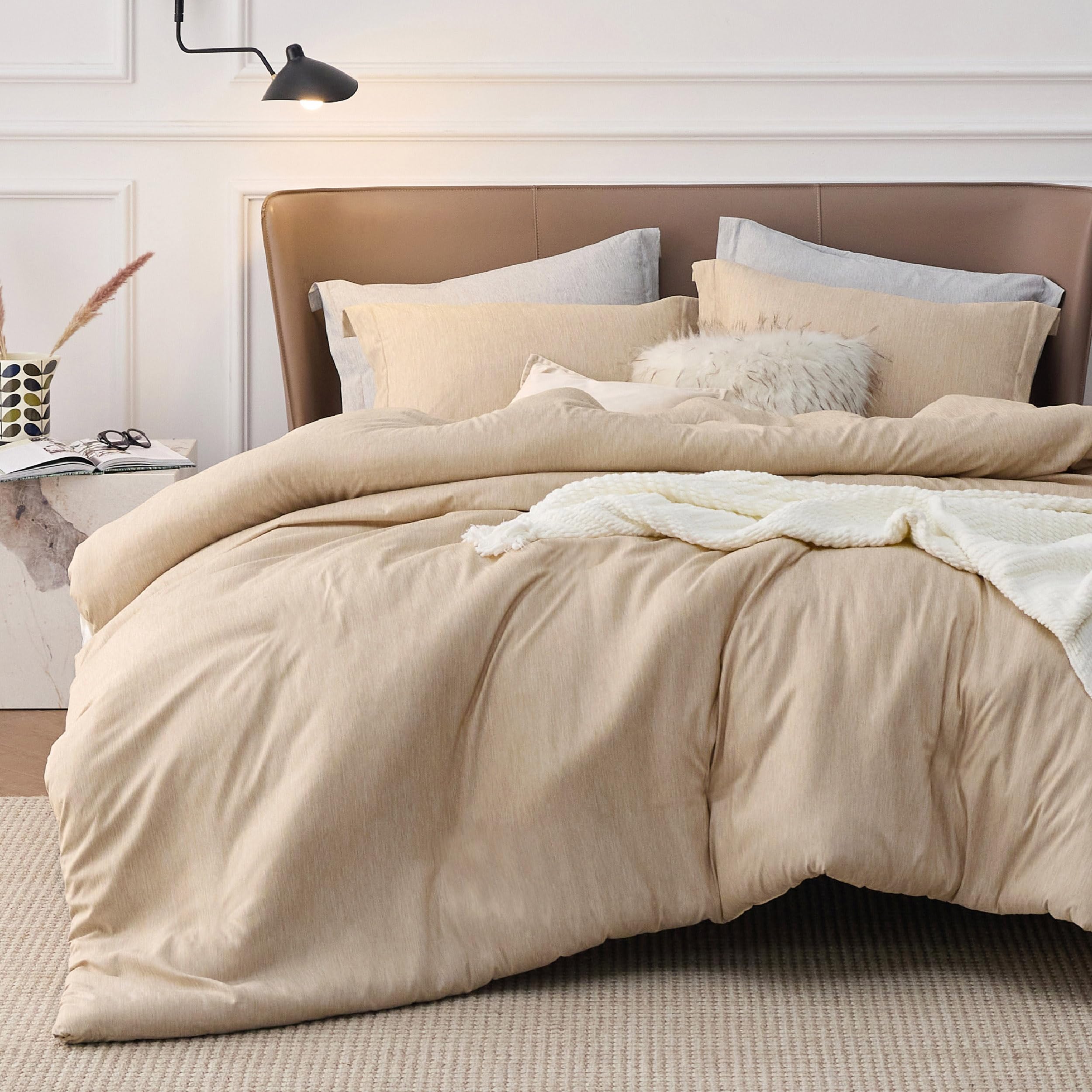 BedsureWarm Sand Duvet Cover King Size - Super Soft Cationic Dyed Duvet Cover for Kids with Zipper Closure, 3 Pieces, Includes 1 Duvet Cover (104"x90") & 2 Pillow Shams, NO Comforter