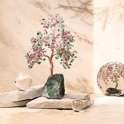 Miniatura 8 de KARMA AND LUCK, Árbol de la vida Feng Shui para decoración del hogar con piedra aguamarina real envuelta con alambre de cobre sobre base de cuarzo