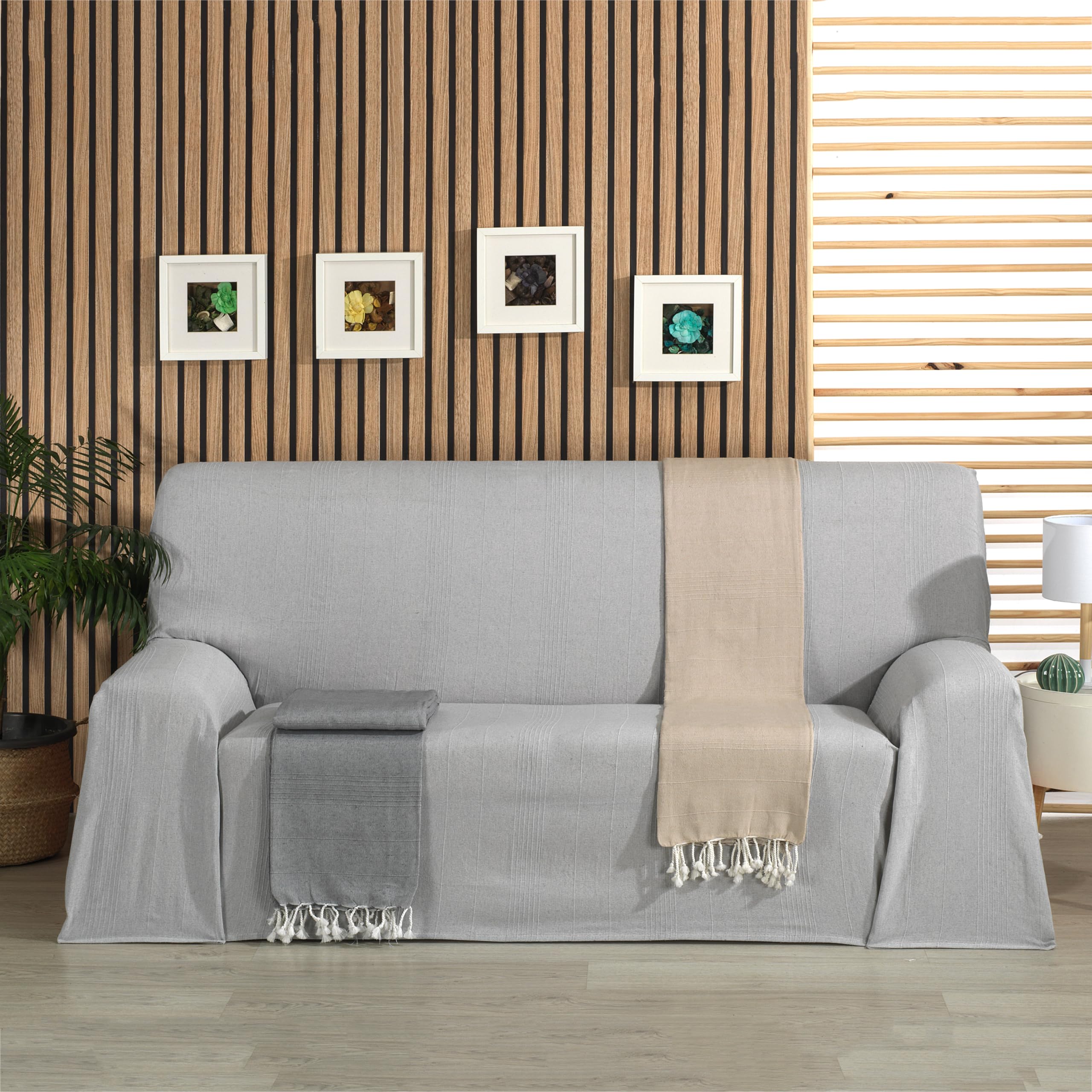 MILYUNATELAS - Colcha Multiusos para Sofás Macarena - Color Crudo - 300x260 cm - 50% Algodón - Fabricado en España