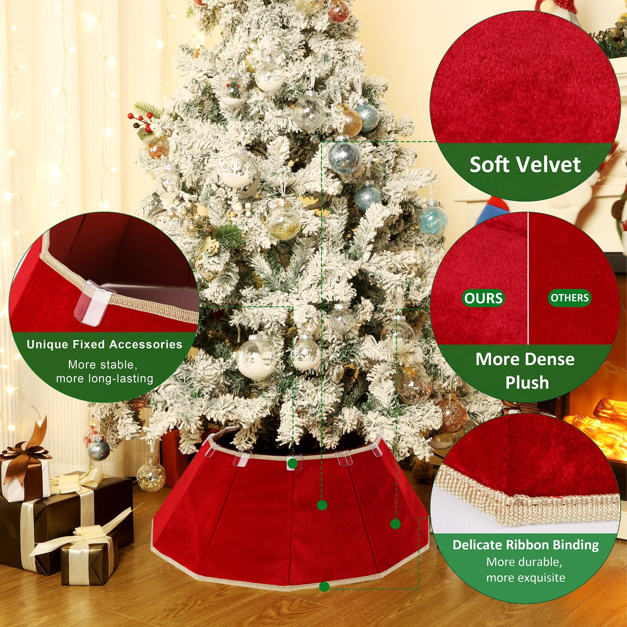 Blissun Christmas Tree Collar, Velvet Foldable Christmas Tree Ring, Christmas Tree Skirt for Artificial Christmas Trees Decoration