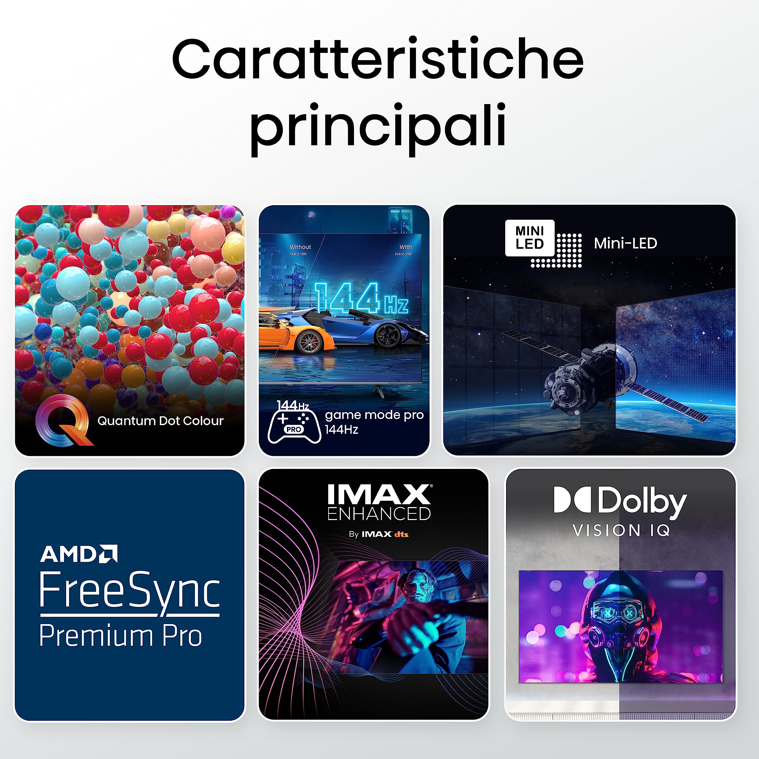 Hisense 55" ULED Mini-LED 4K 2023 55U72KQ, Smart TV VIDAA U7, Dolby Vision IQ, HDR 10+ Adaptive, 144Hz Game Mode PRO, Alexa Built-in, VIDAA Voice, Tuner DVB-T2/S2 HEVC 10, lativù 4K