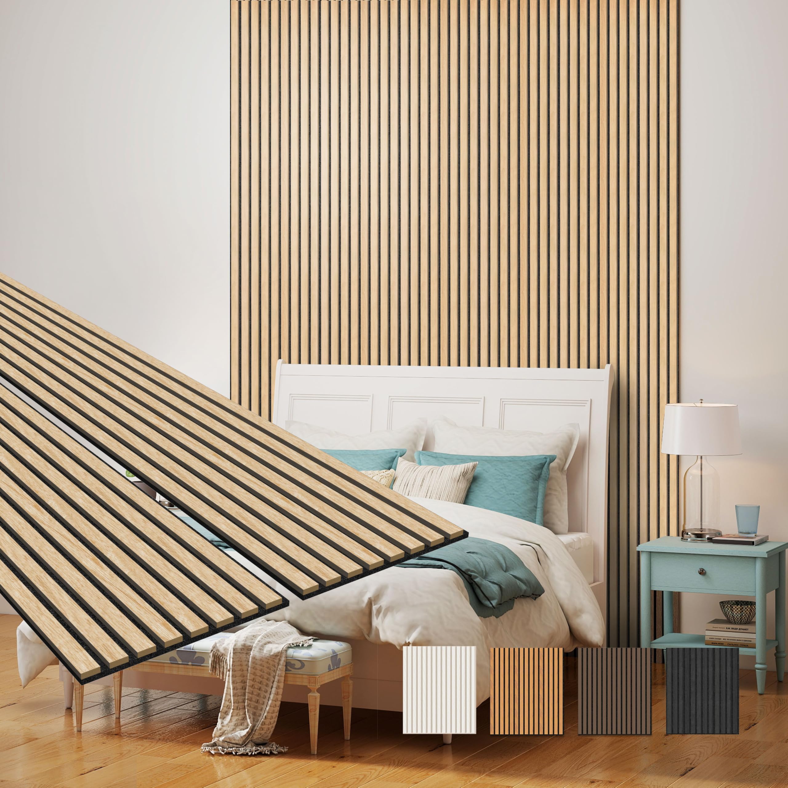 MISSDAY Wood Slat Acoustic Wall Panels, 2 Packs 94.5" x 12.6" Oak Soundproof Panel For Interior Wall Decor Noise Absorbing-3D Textured Wooden Panel Sound-Absorbing for Home, Office, Studio