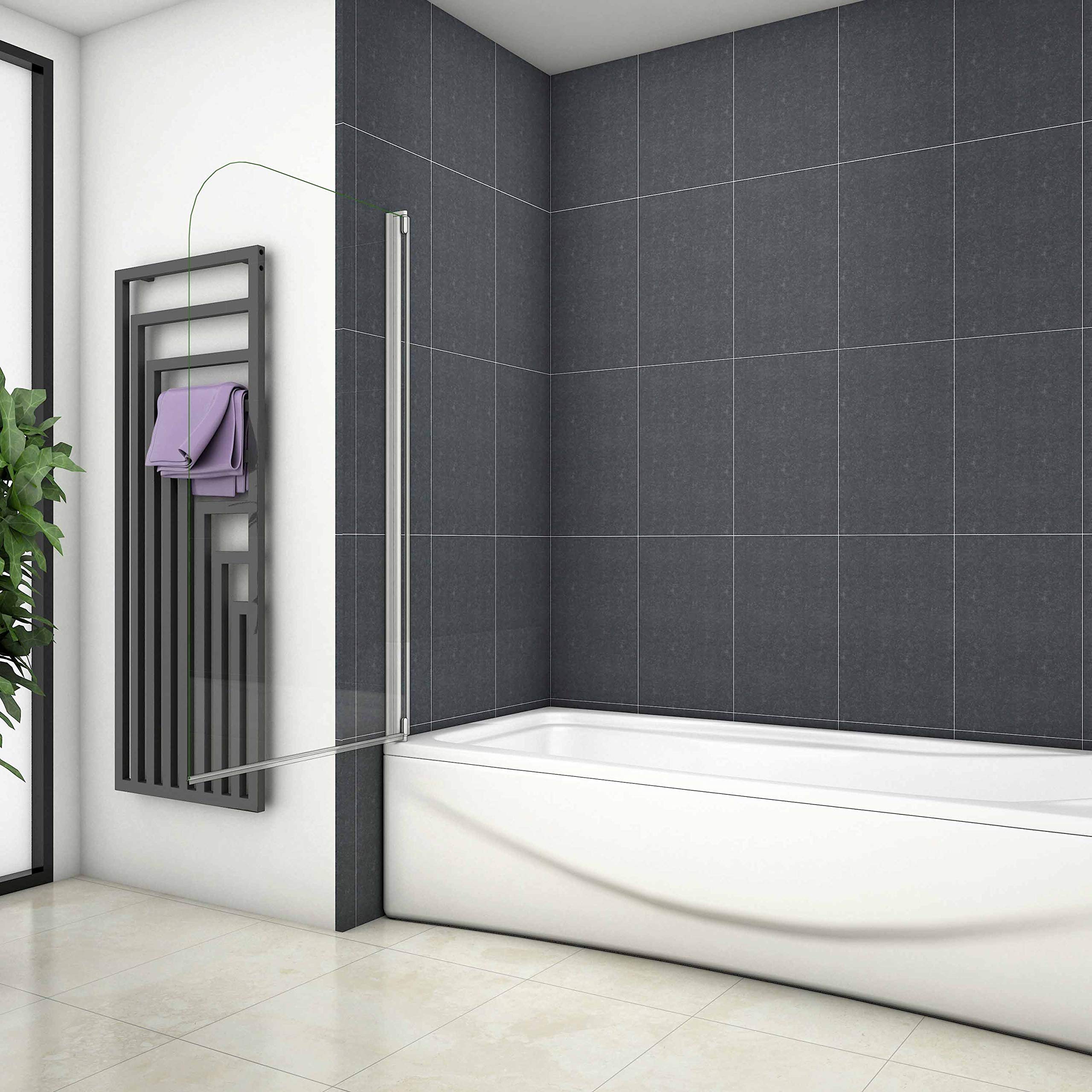 Parete Per Vasca Anta singola 80xH.140cm Sopravasca Vetro Temperato 4mm | Telaio in alluminio con trattamento di elettrofores,Girevole，Reversibile