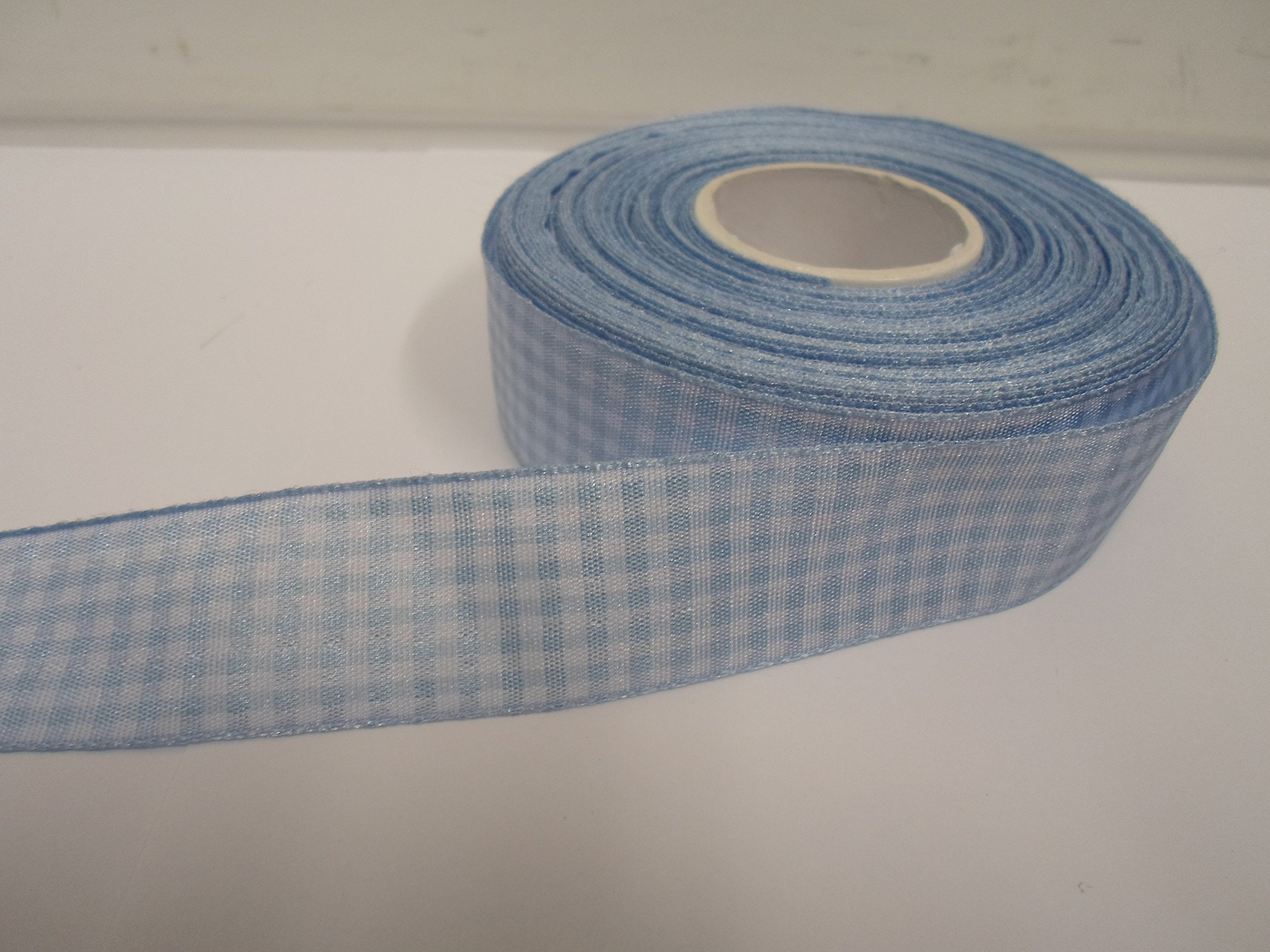 2 metres (Cut from Reel) x 25mm Gingham Ribbon Baby Blue Light Blue Double Sided Check 25 mm 2.5cm 1" 1 Inch