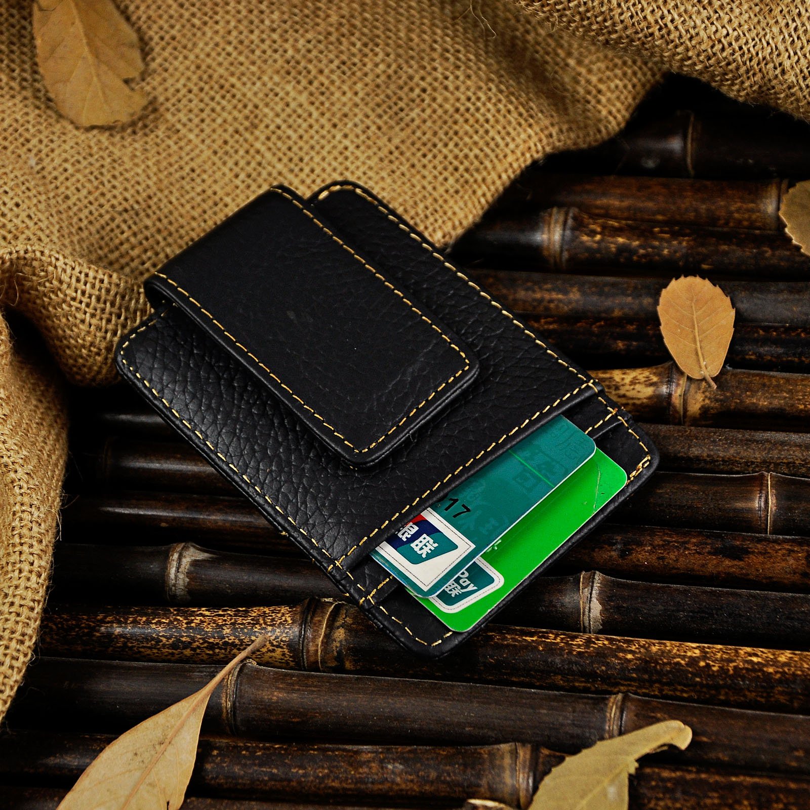 Le'aokuu Men's Genuine Leather RFID Money Clip Wallet - Slim Credit Card Case, Black - View #5