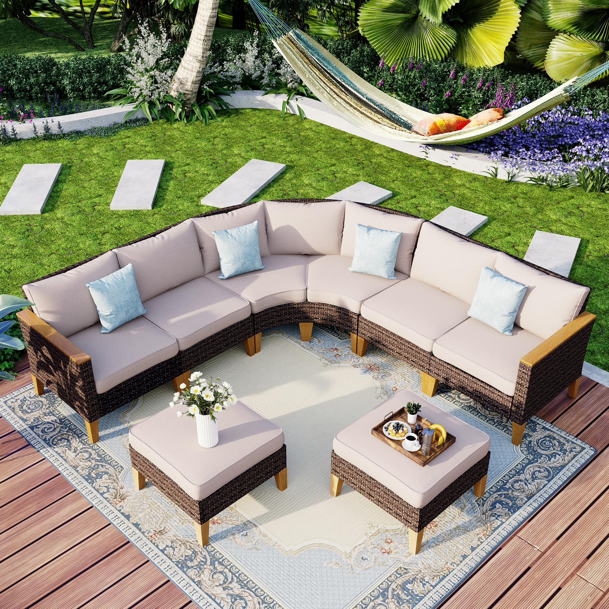 MFSTUDIO Polyrattan Lounge Set, Aktualisierte Rippen, 20% Dicker als Andere, Cushion PRO Fabric Wasserdicht, Leicht zu Reinigen. Gartenmöbel Wetterfest, Sitzgruppe für Garten.