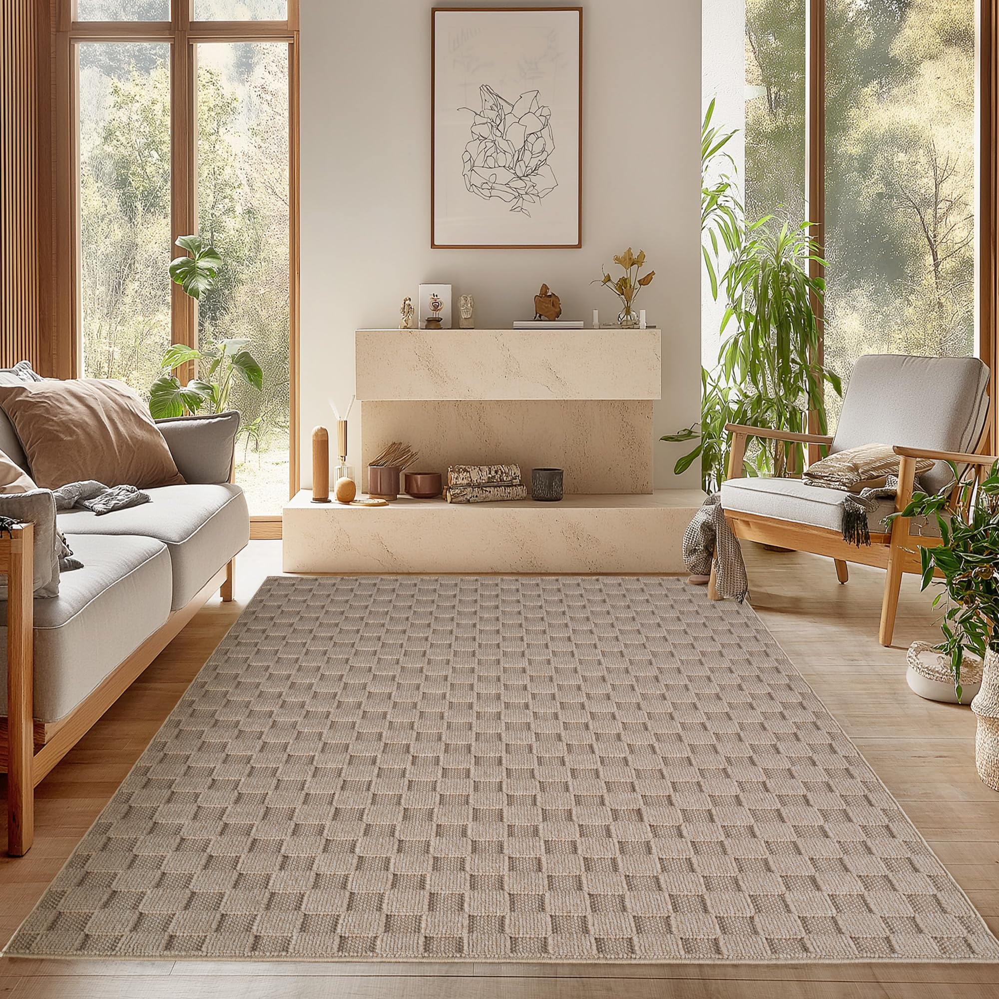 SIMPEX Läufer Beige 60x110, Bouclé Skandi-Look für Moderne, warme Wohnräume, weich & pflegeleicht im Alltag ideal für Wohnzimmer, Essbereich & Schlafzimmer