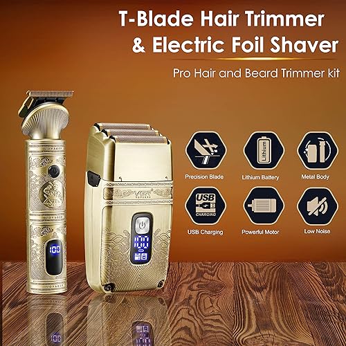 Miniatura 2 de VGR Regalos para él, recortadora de pelo y maquinilla de afeitar eléctrica para hombres, afeitadora de lámina, recortadora de barba, kit de
