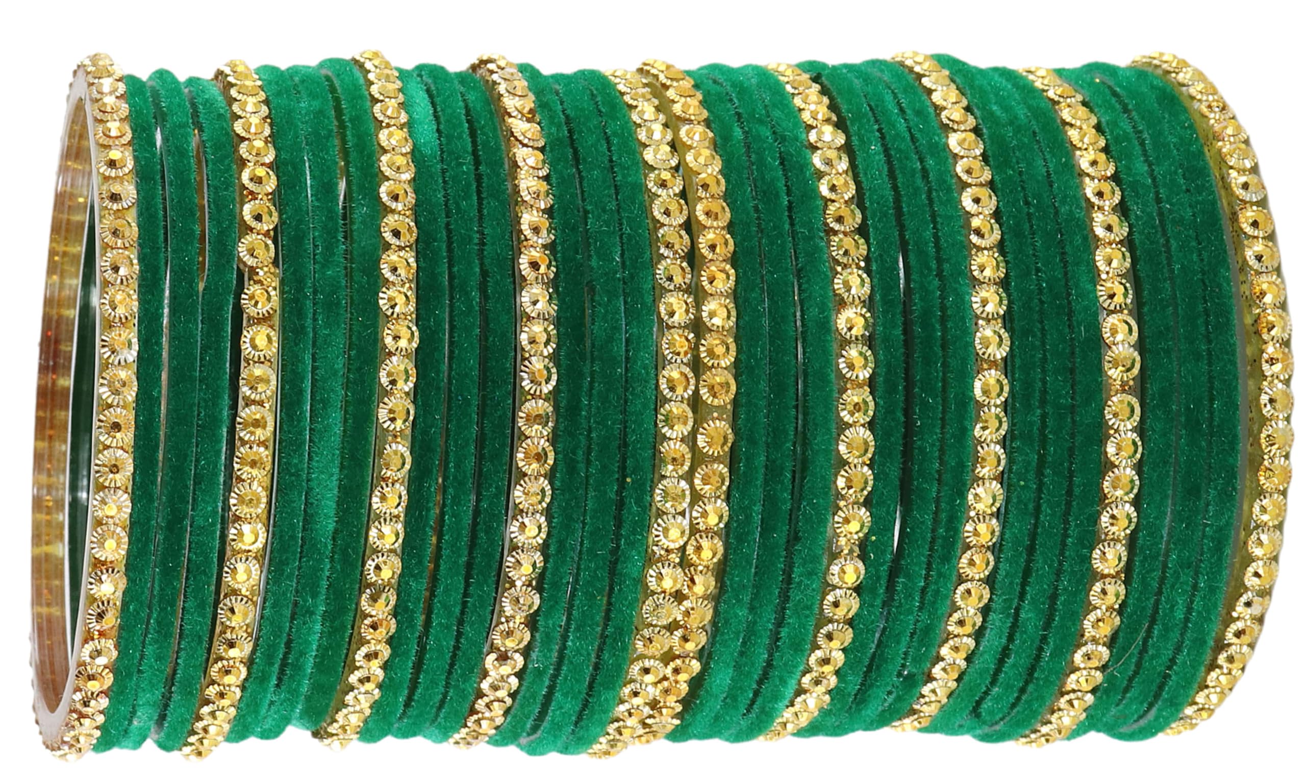 Premium Glass & Golden Beads Velvet Bangle Set For Women and Girls | Velvet Chudi | Traditional Chudi Set | Designer Girl's Bangles Bracelet | Wedding, Party, Festive, Daily- Set of 34-image-19