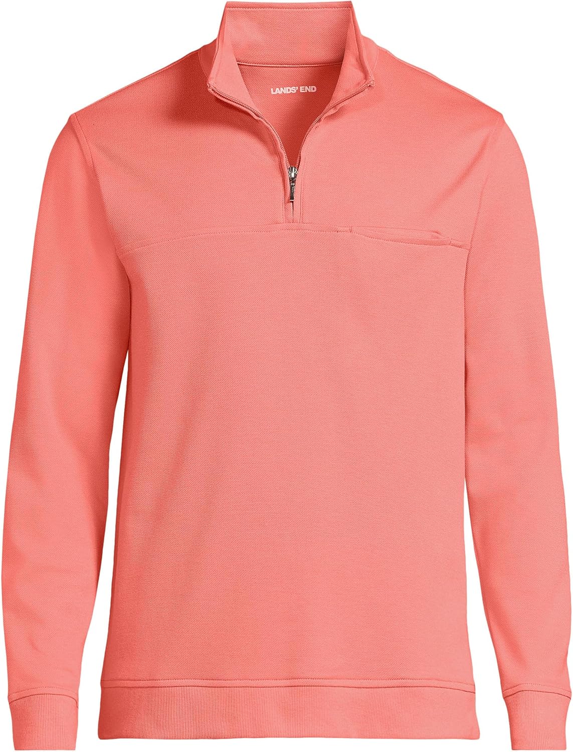 Lands' End Men's Long Sleeve Travel Kit Pique Quarter Zip Large Coral Clay