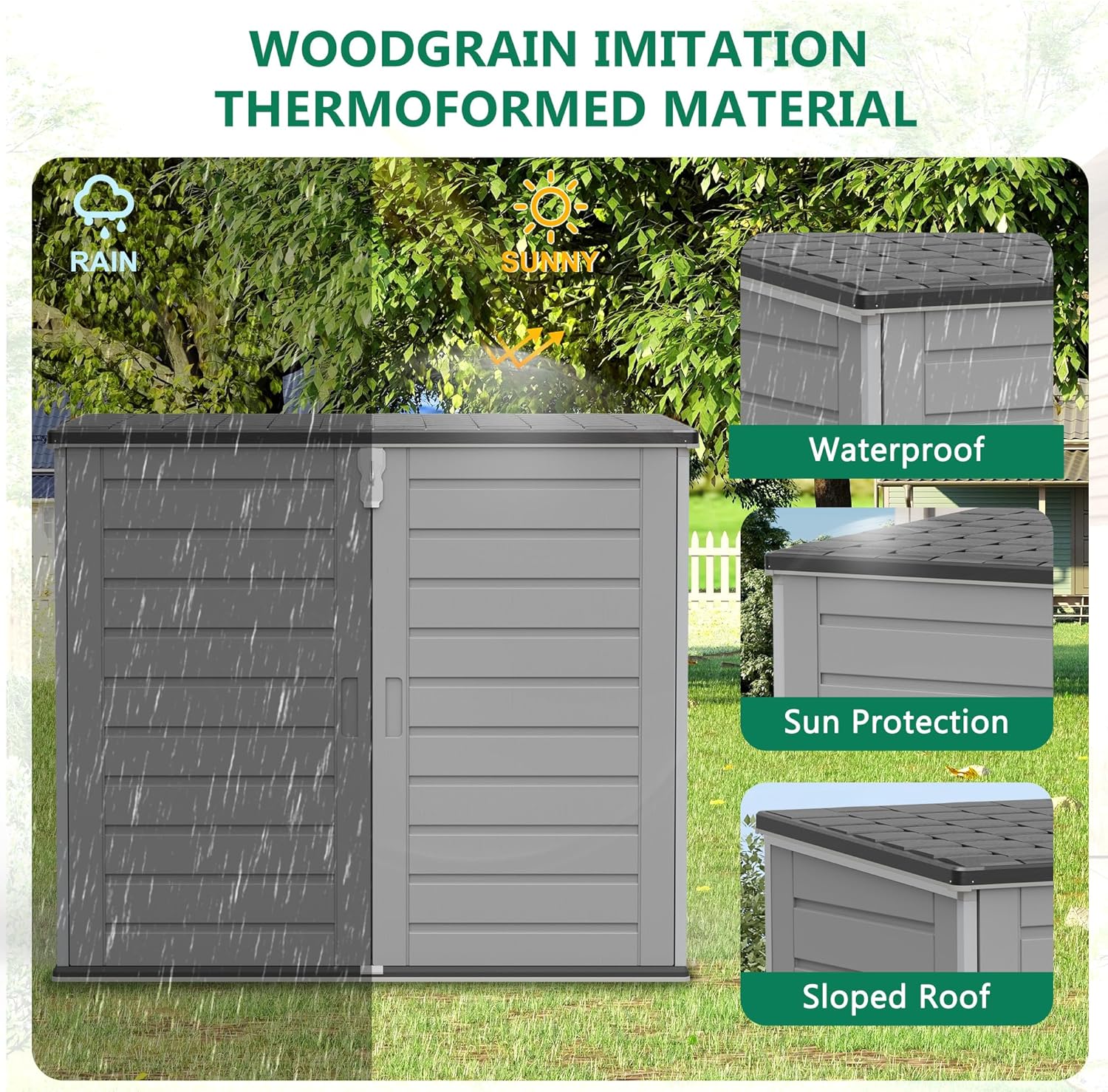 Uhomepro 4.6 Ft. X 4.1 Ft Outdoor Horizontal Storage Shed, Resin Storage Shed with Double Lockable Doors, Ideal for Garbage Can Storage and Garden Tools, Strong Water Resistance