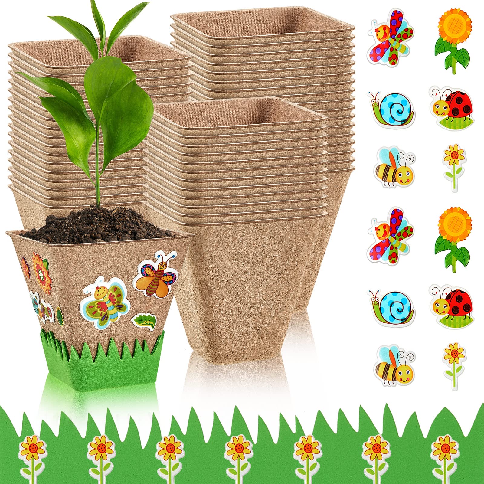 Lot de 50 pots en papier carré pour semis et jardinage biologique